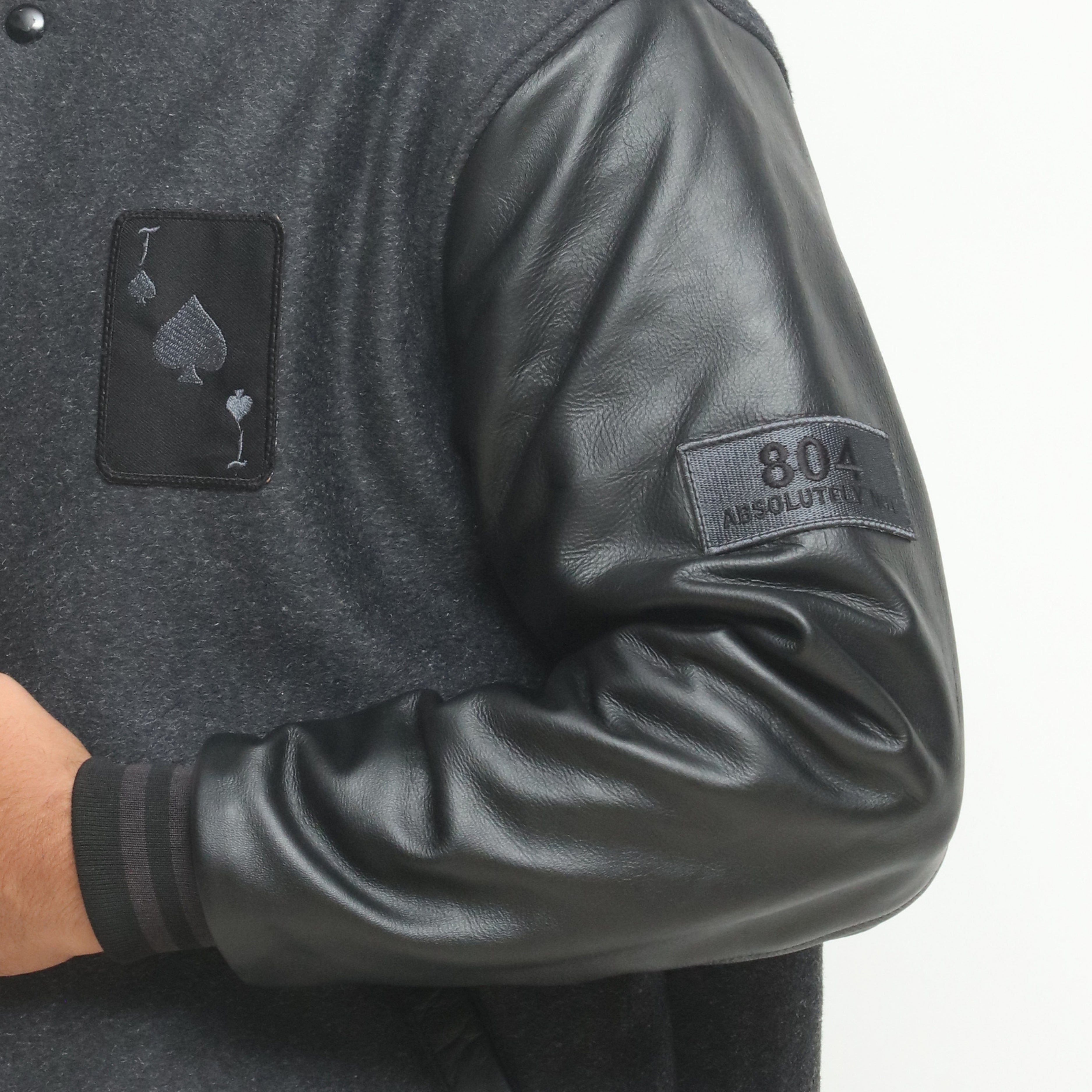 804 Black And Dark Grey Letterman Jacket