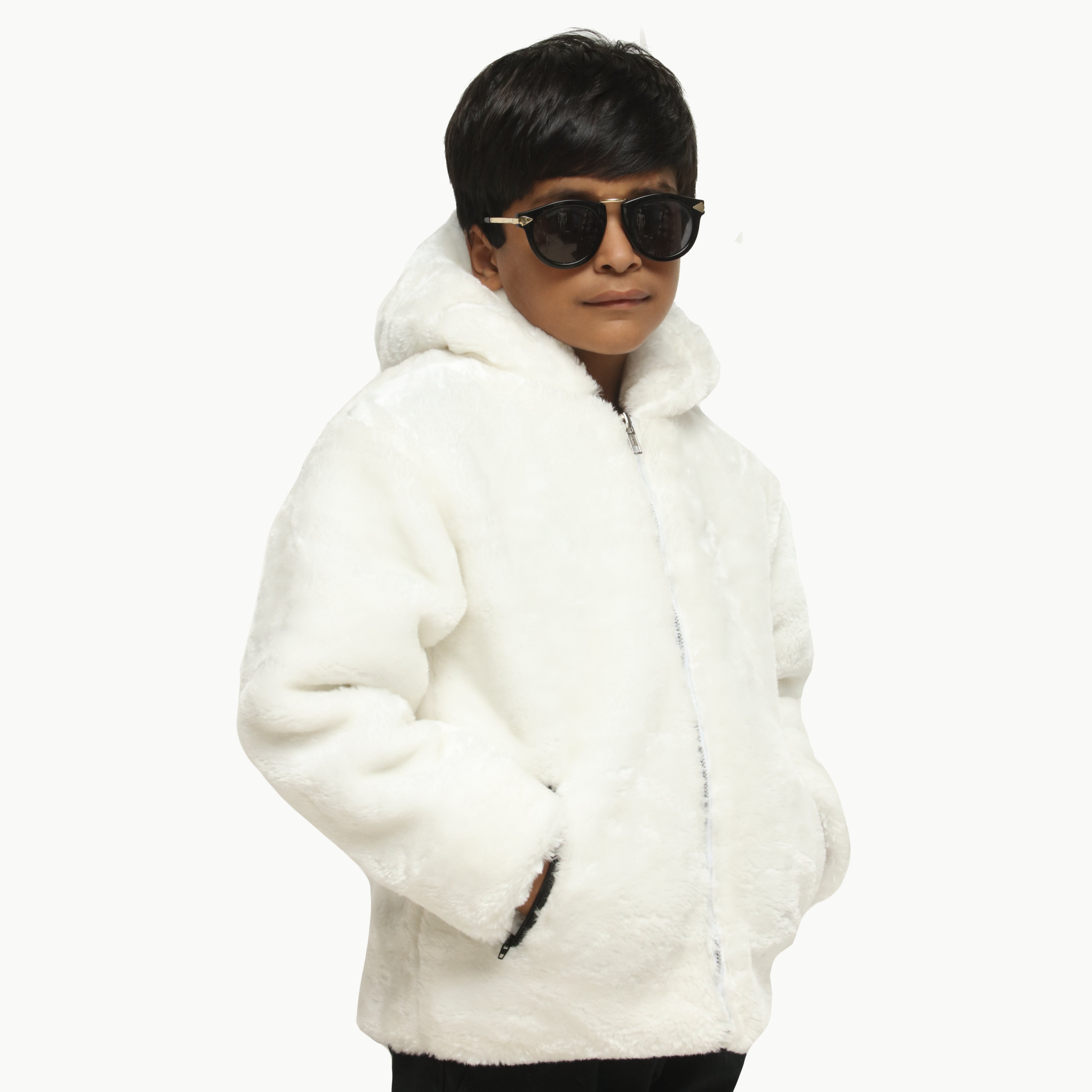 Juniors White Mohair Fur Jacket