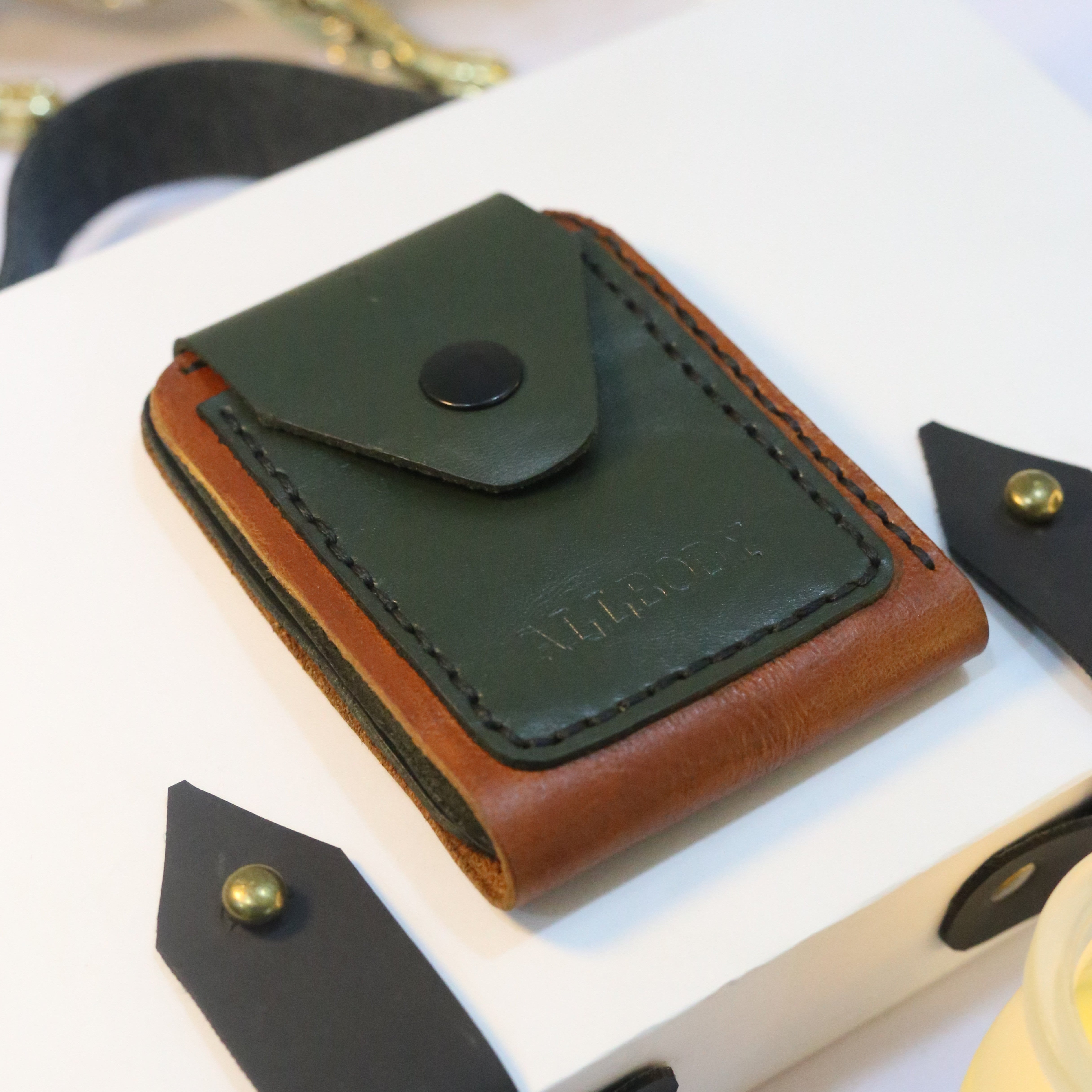 W3 Handmade Leather Wallet Olive & Brown
