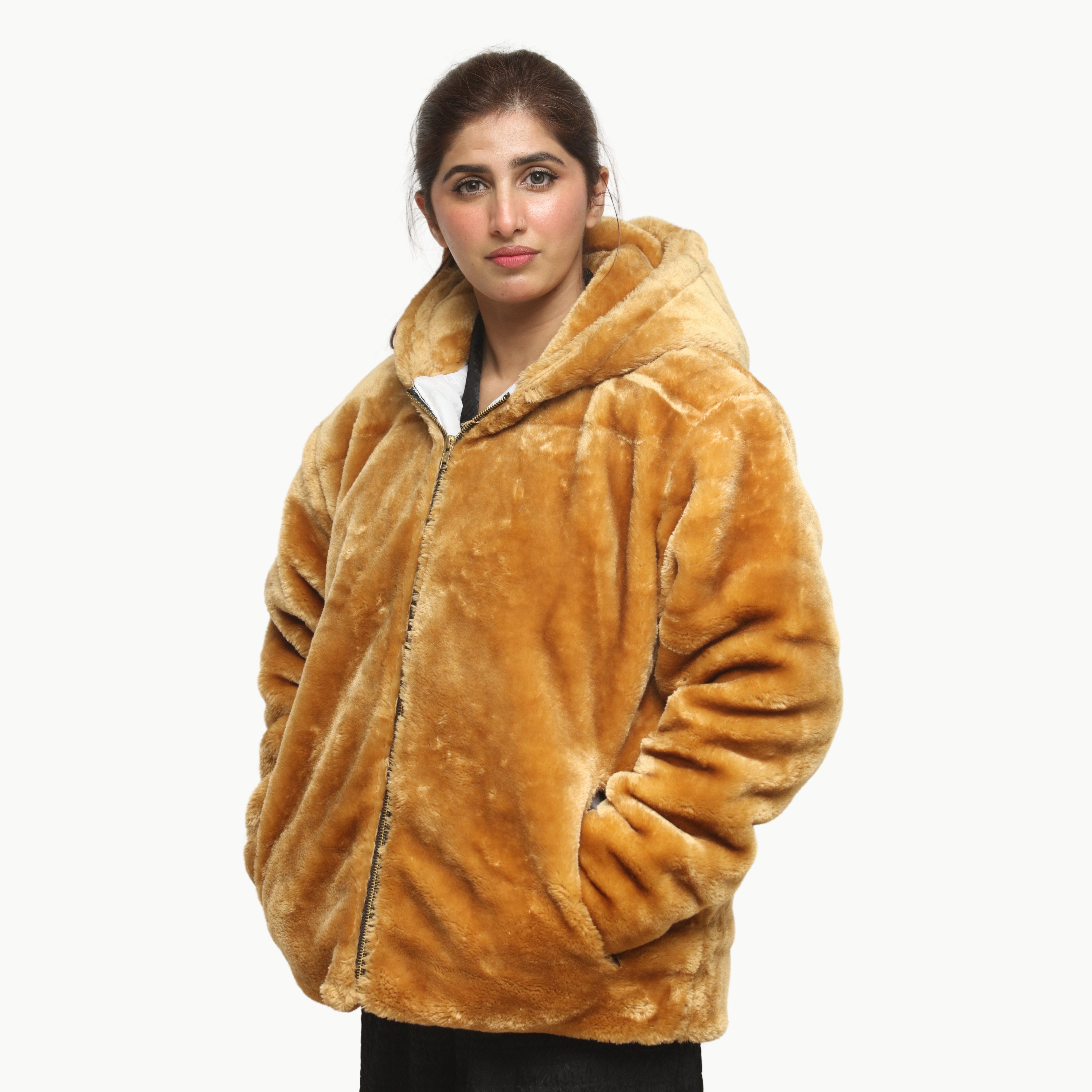 Women Camel Mohair Fur Jacket
