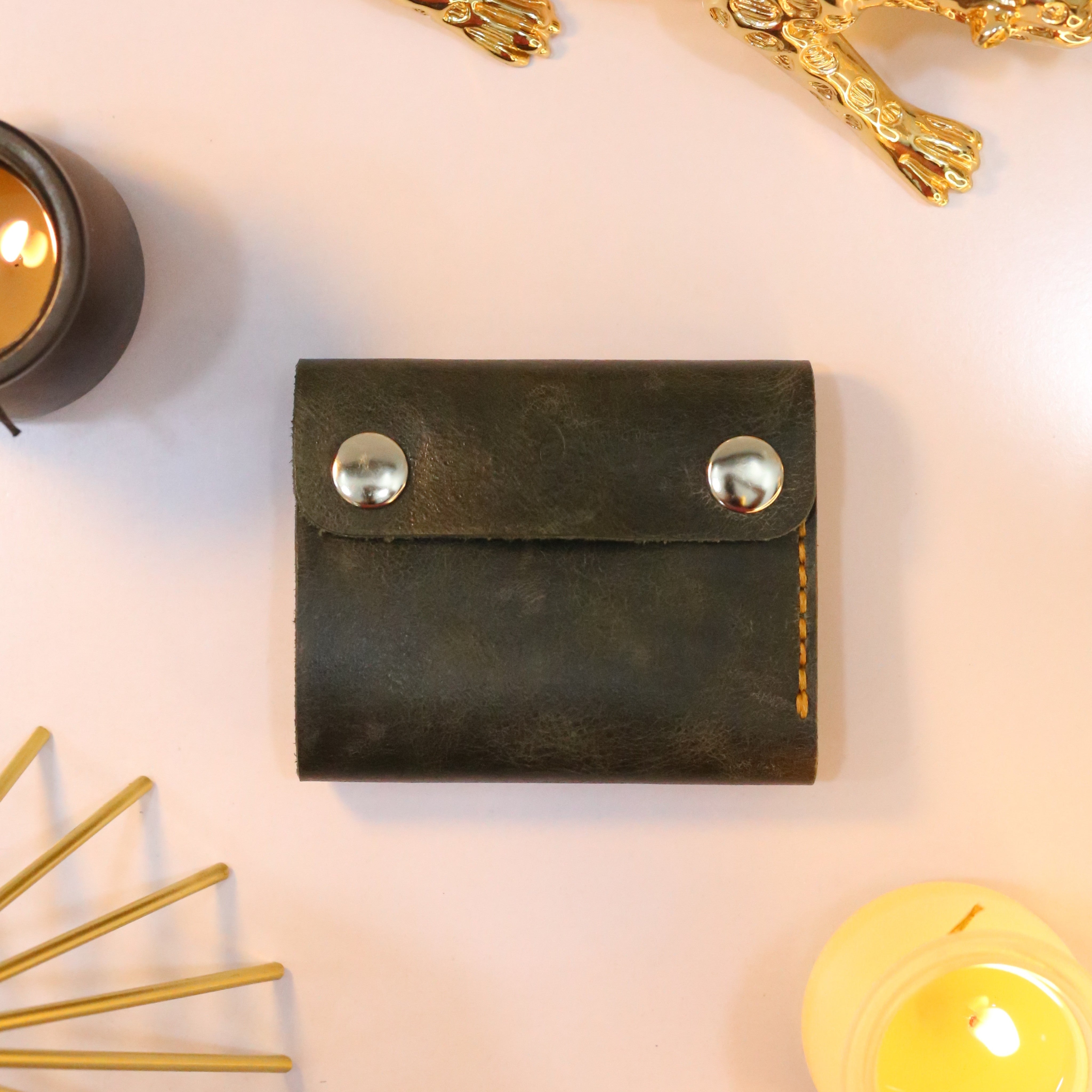 W8 Hybrid Handmade Leather Wallet Stone Green & Brown