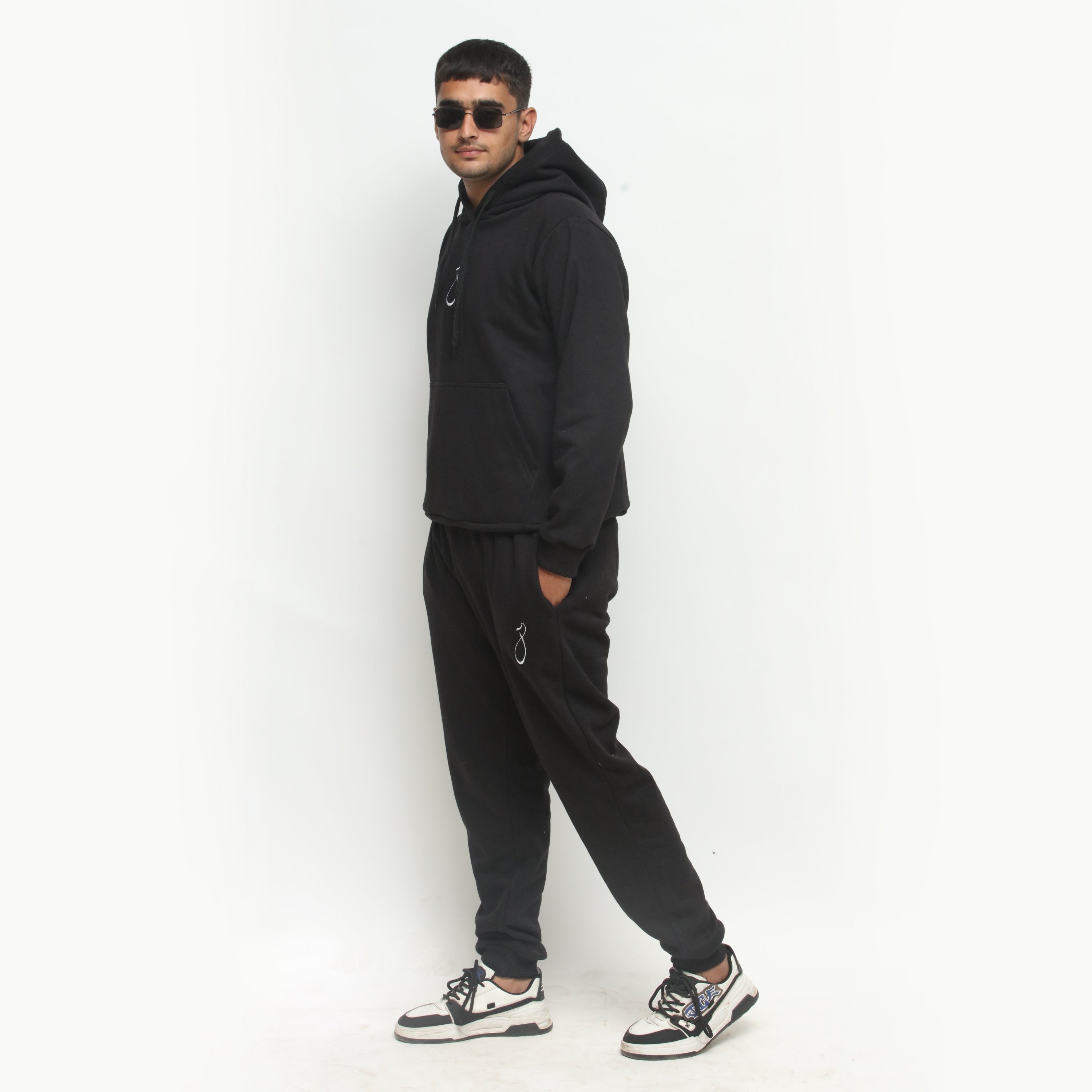 Embroidered Black Hooded Tracksuit