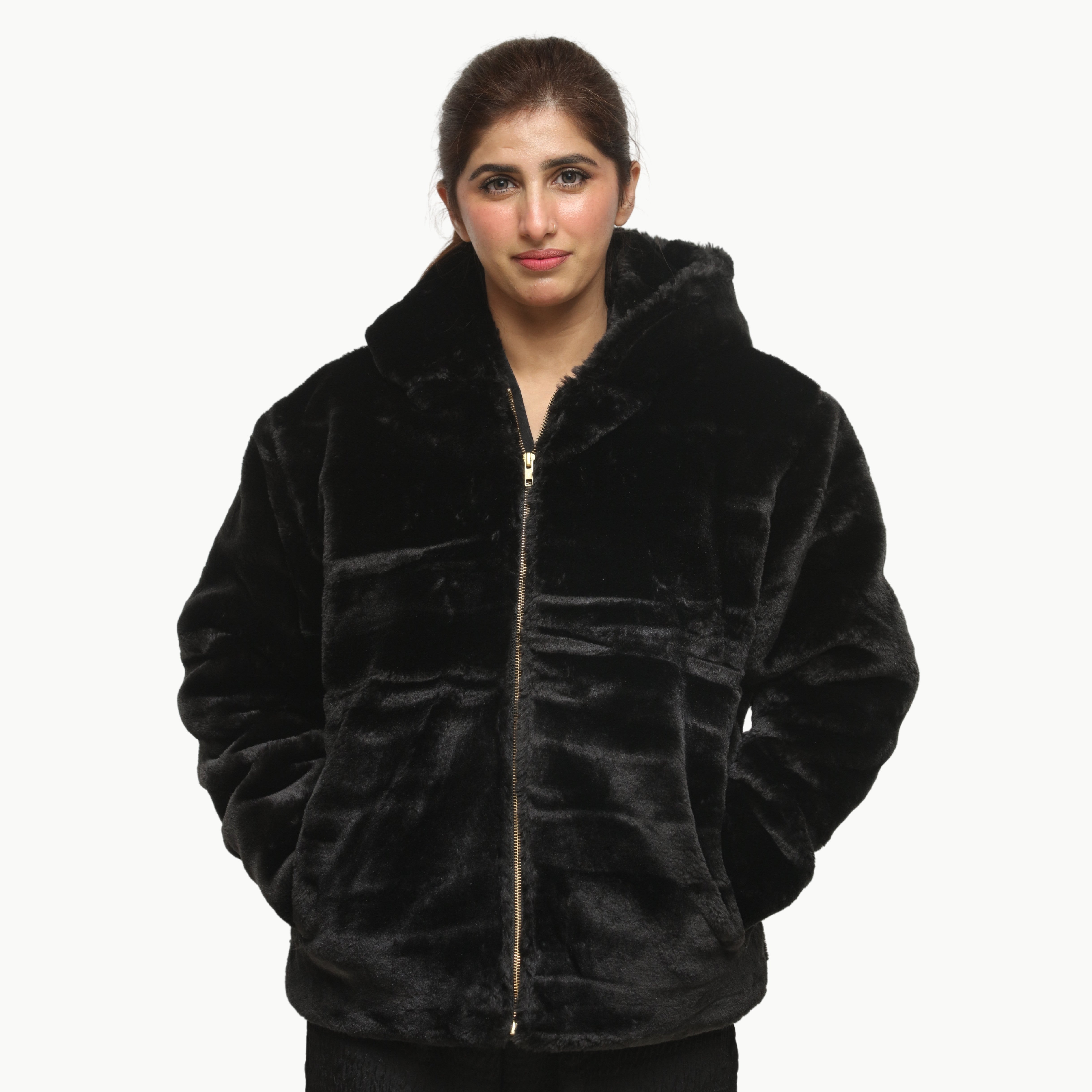 Women Black Mohair Fur Jacket