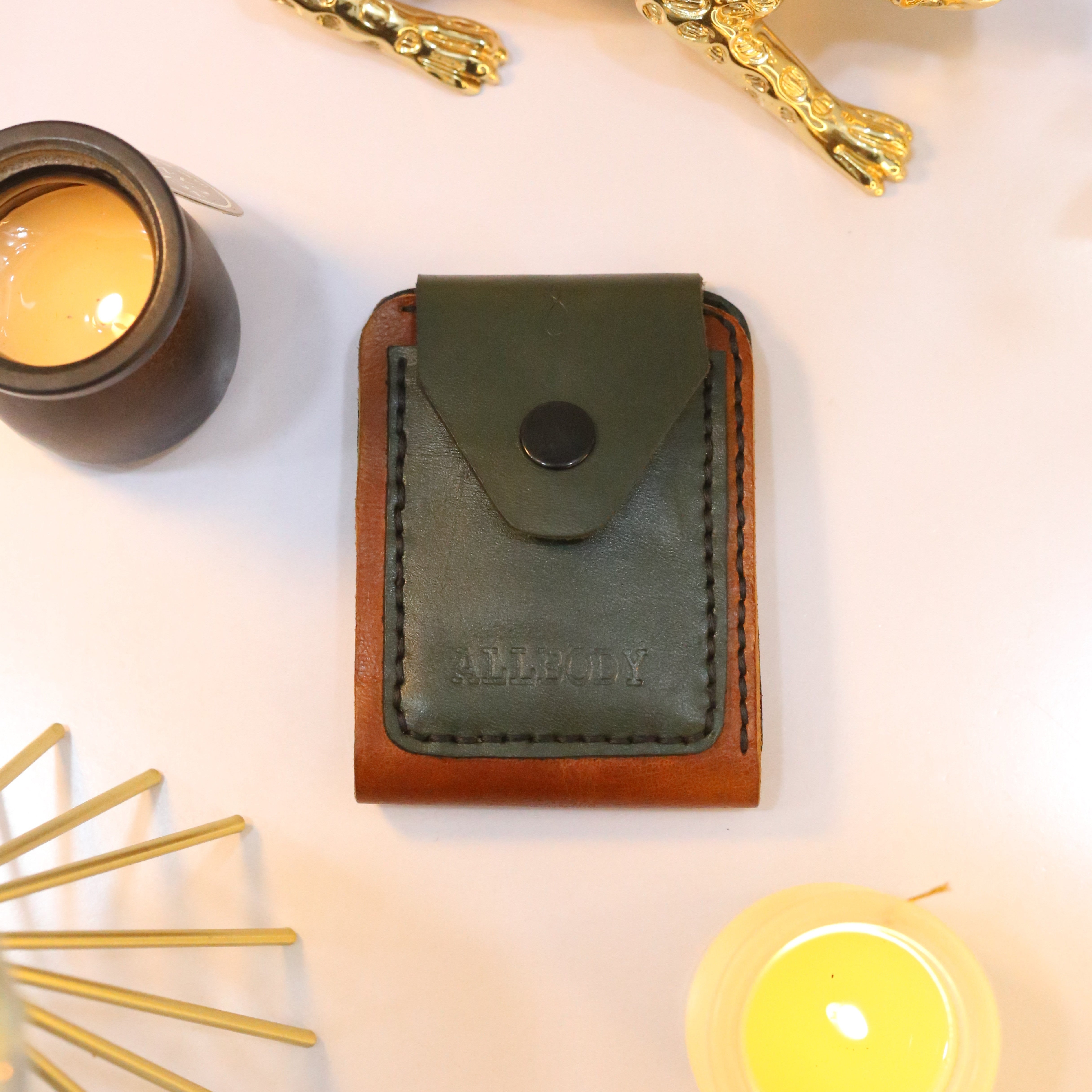 W3 Handmade Leather Wallet Olive & Brown