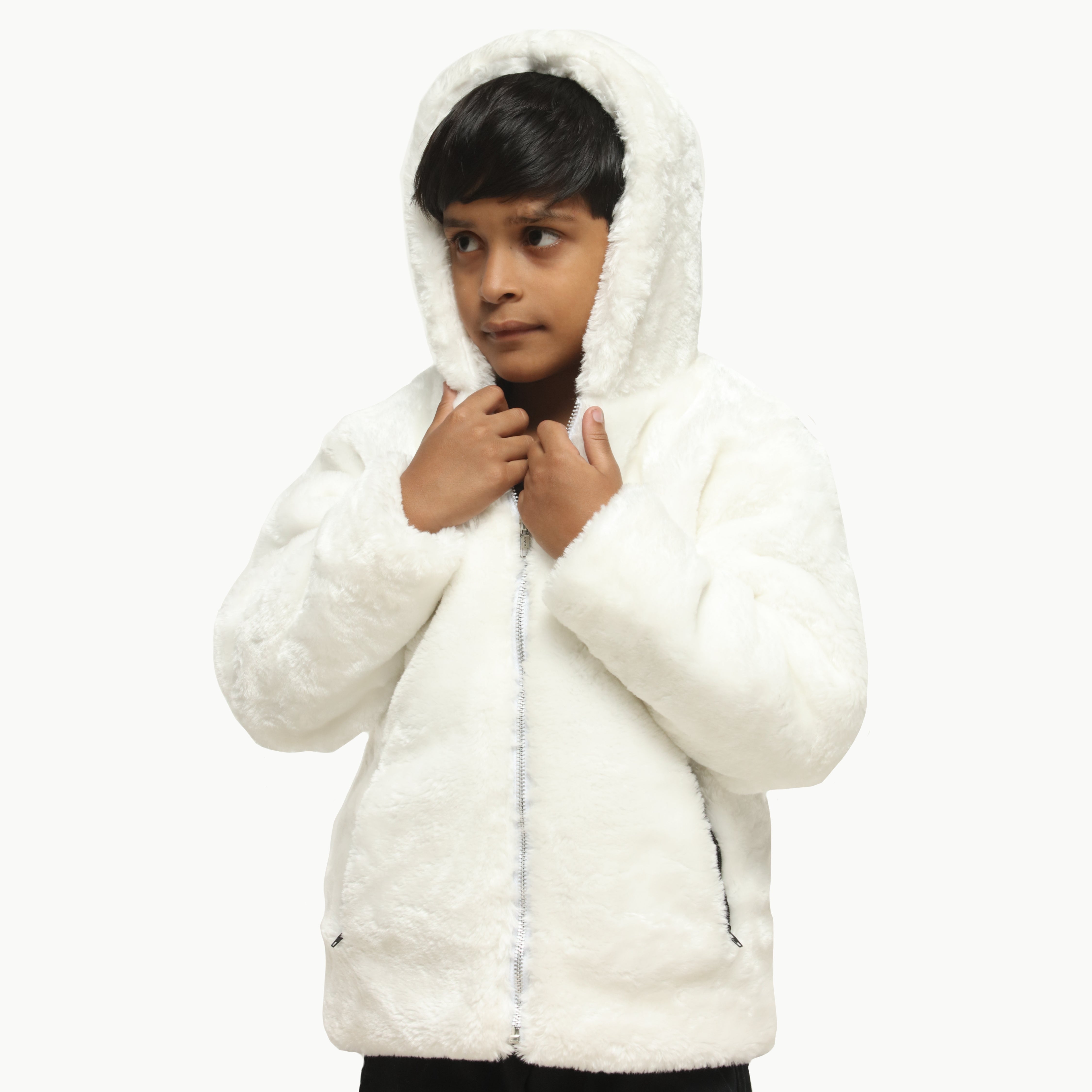 Juniors White Mohair Fur Jacket