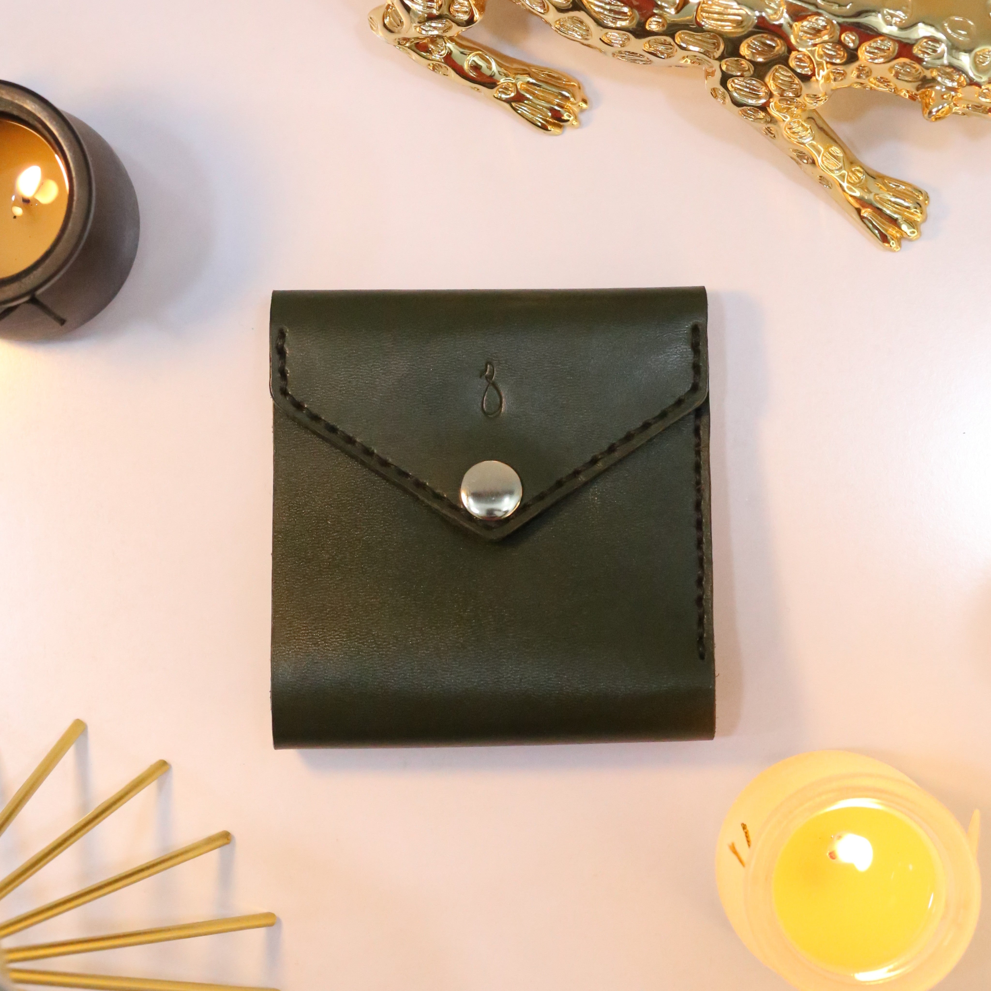 W6 Big Flap Handmade Leather Wallet Olive Green