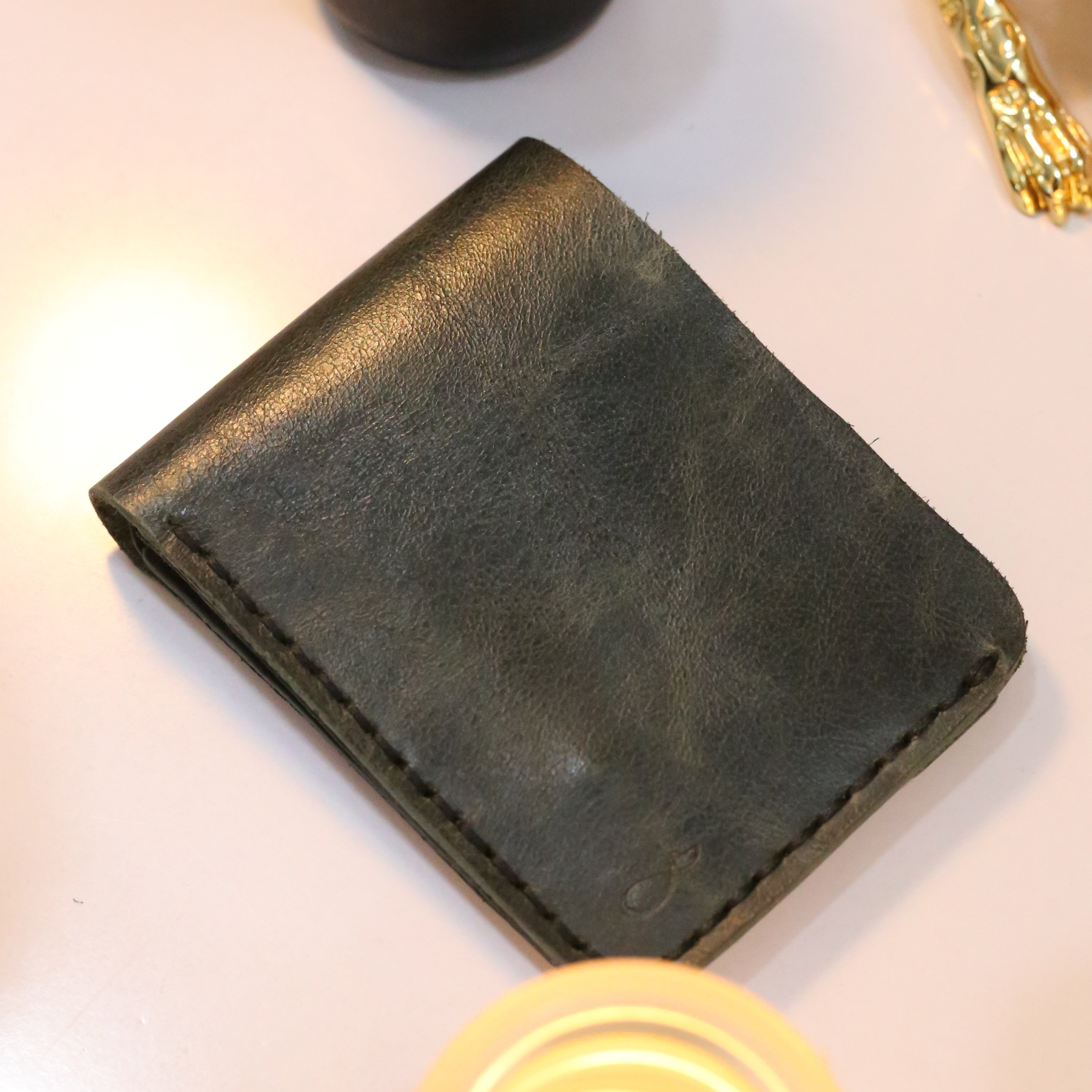 W2 Bi-Fold Handmade Leather Wallet Stone Green