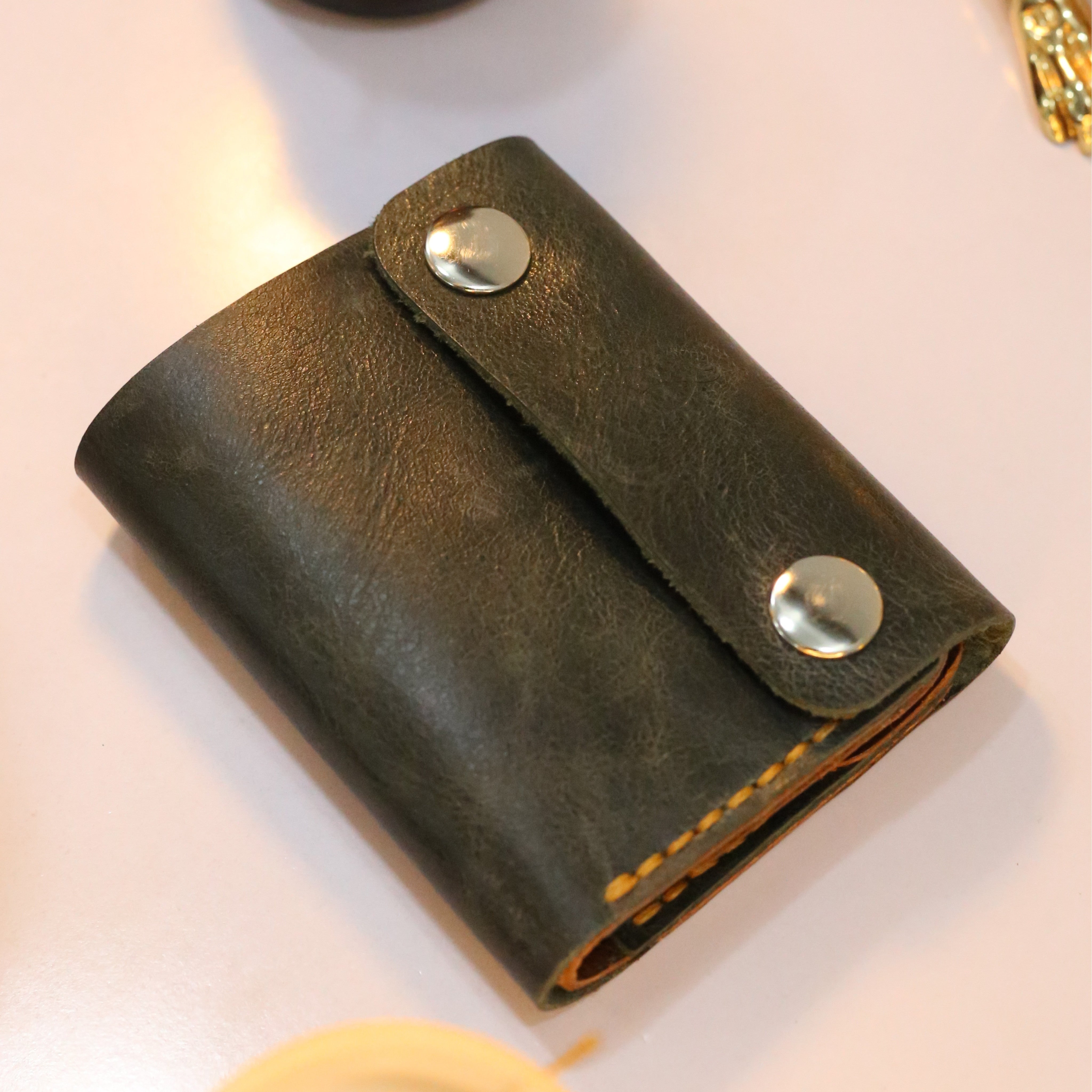 W8 Hybrid Handmade Leather Wallet Stone Green & Brown