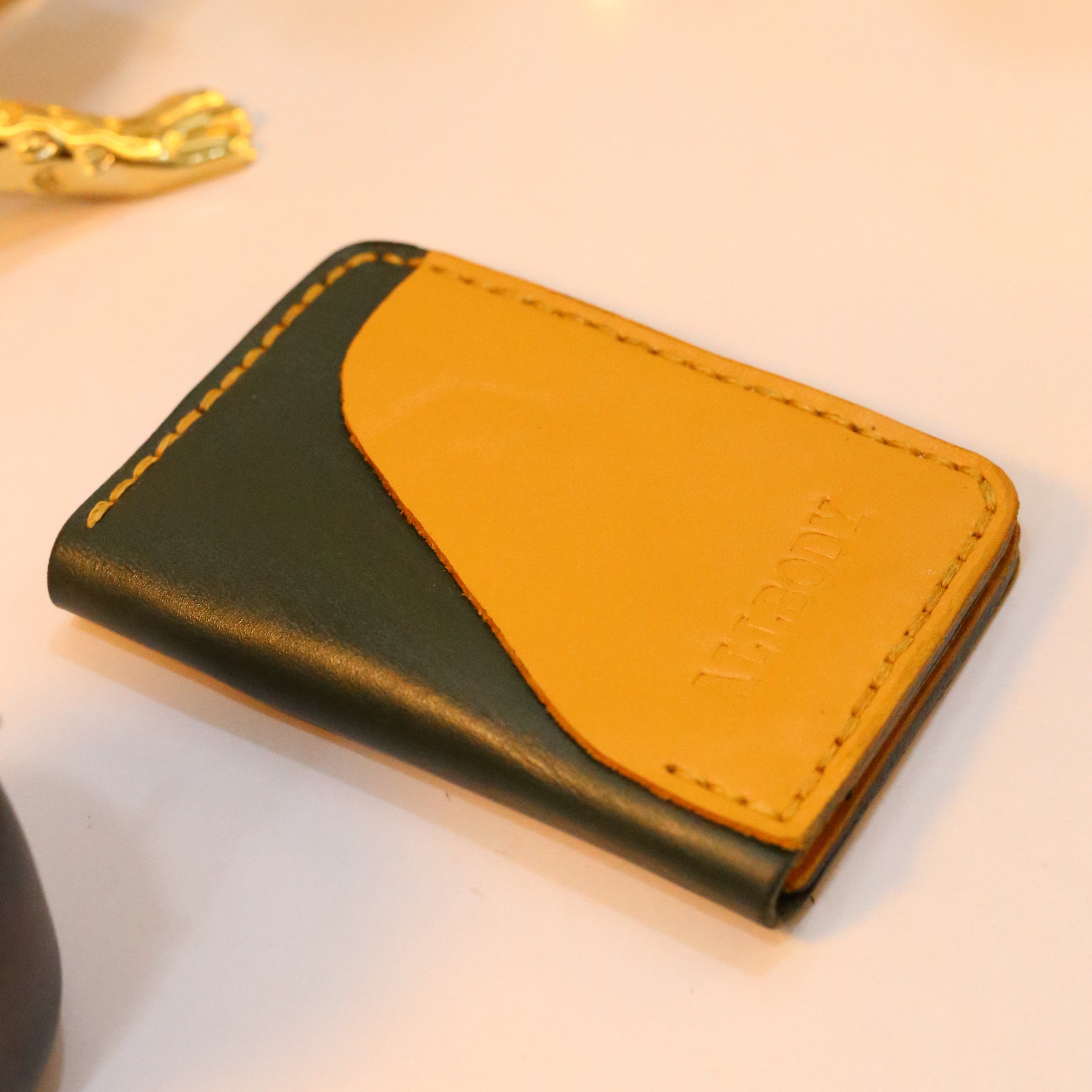 W4 Handmade Leather Wallet Stone Green & Mustard