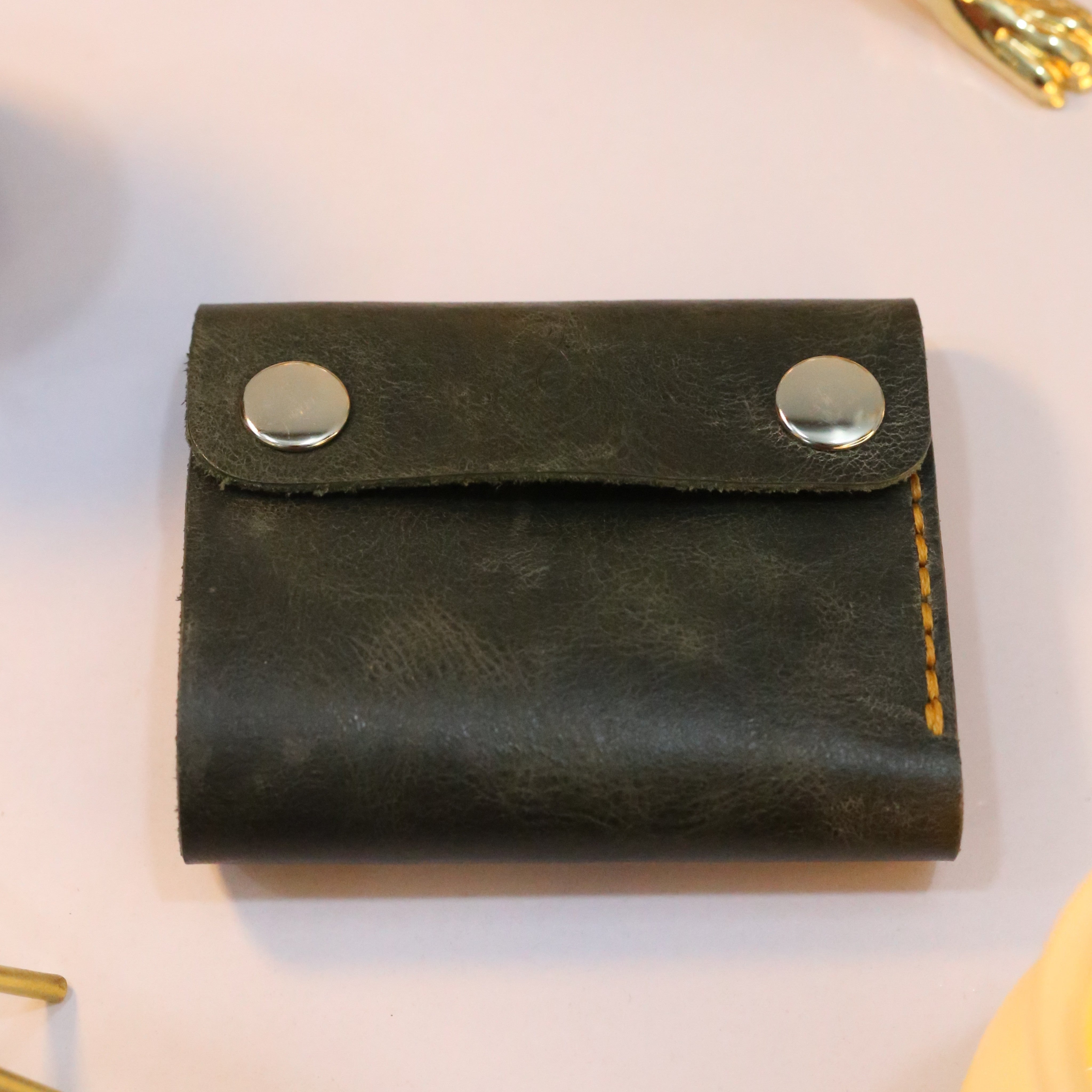 W8 Hybrid Handmade Leather Wallet Stone Green & Brown