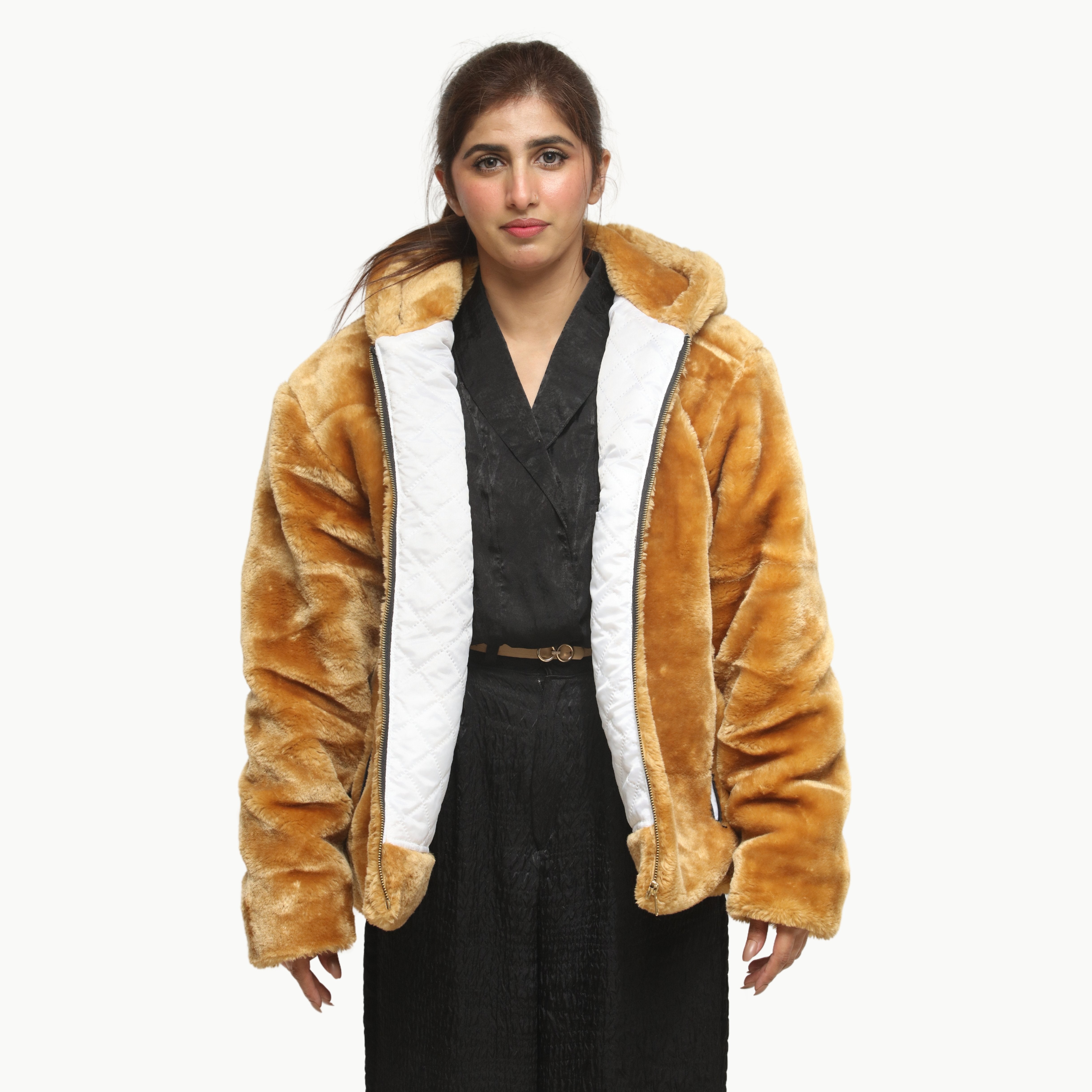 Women Camel Mohair Fur Jacket