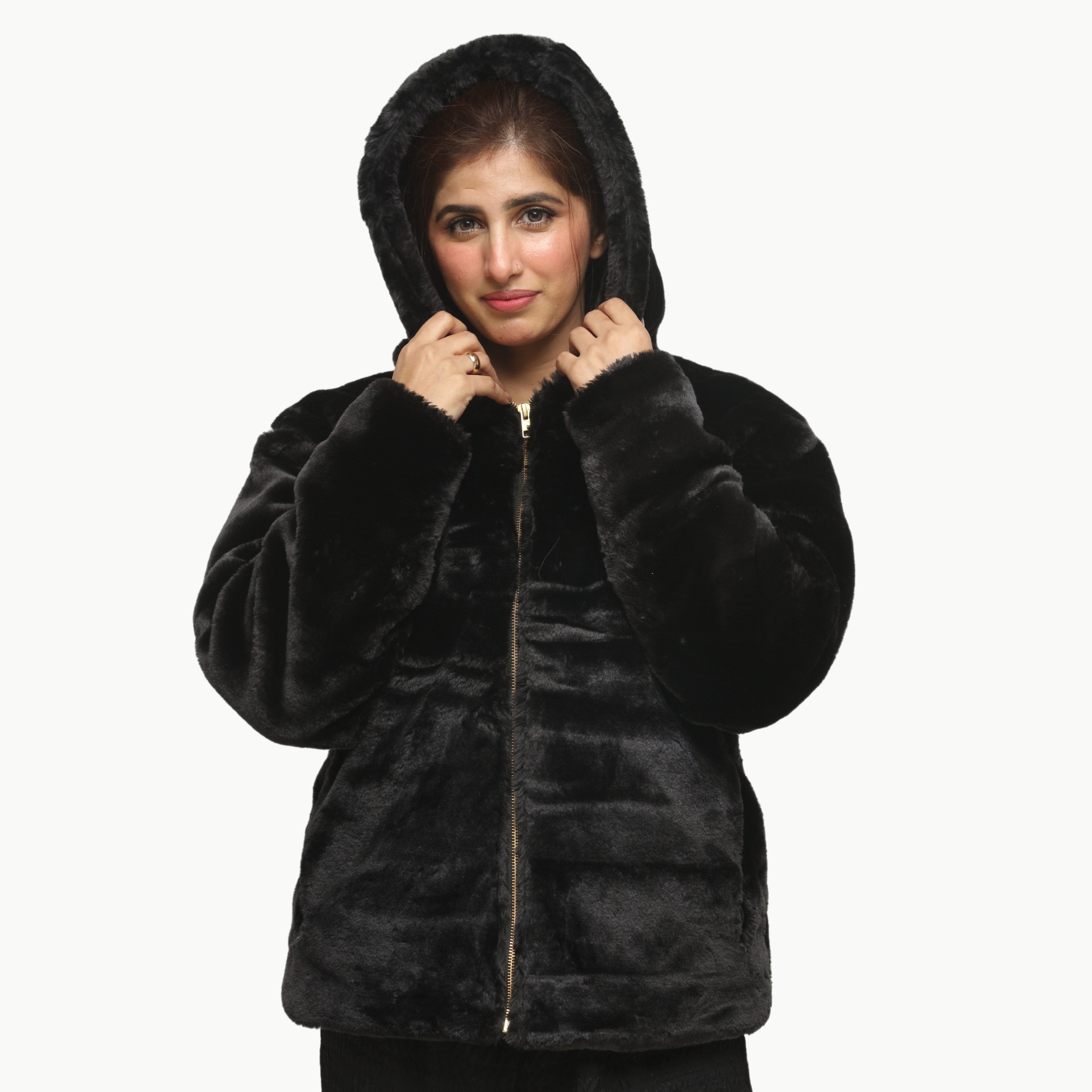 Women Black Mohair Fur Jacket