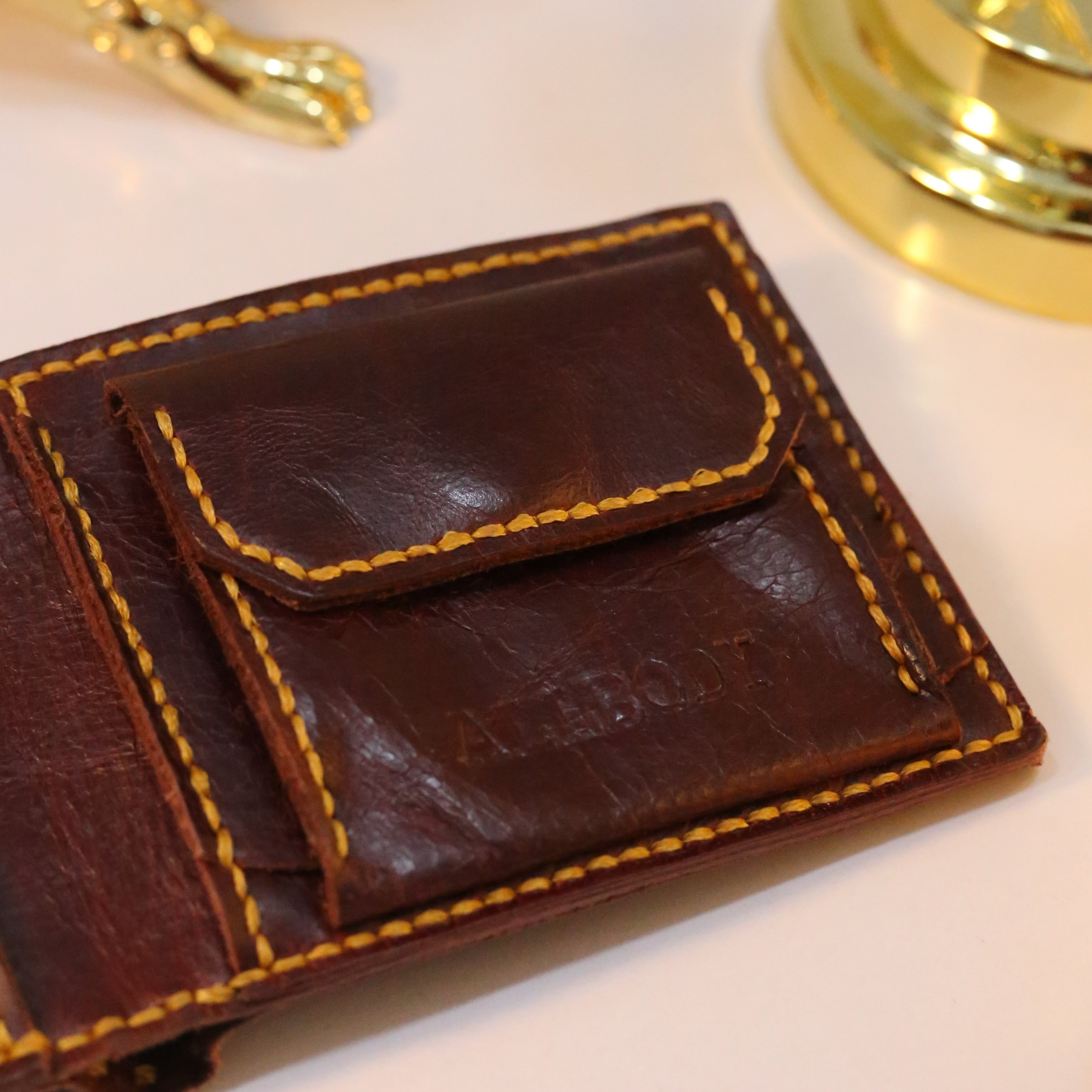 W7 Handmade Leather Coin Wallet Maroon