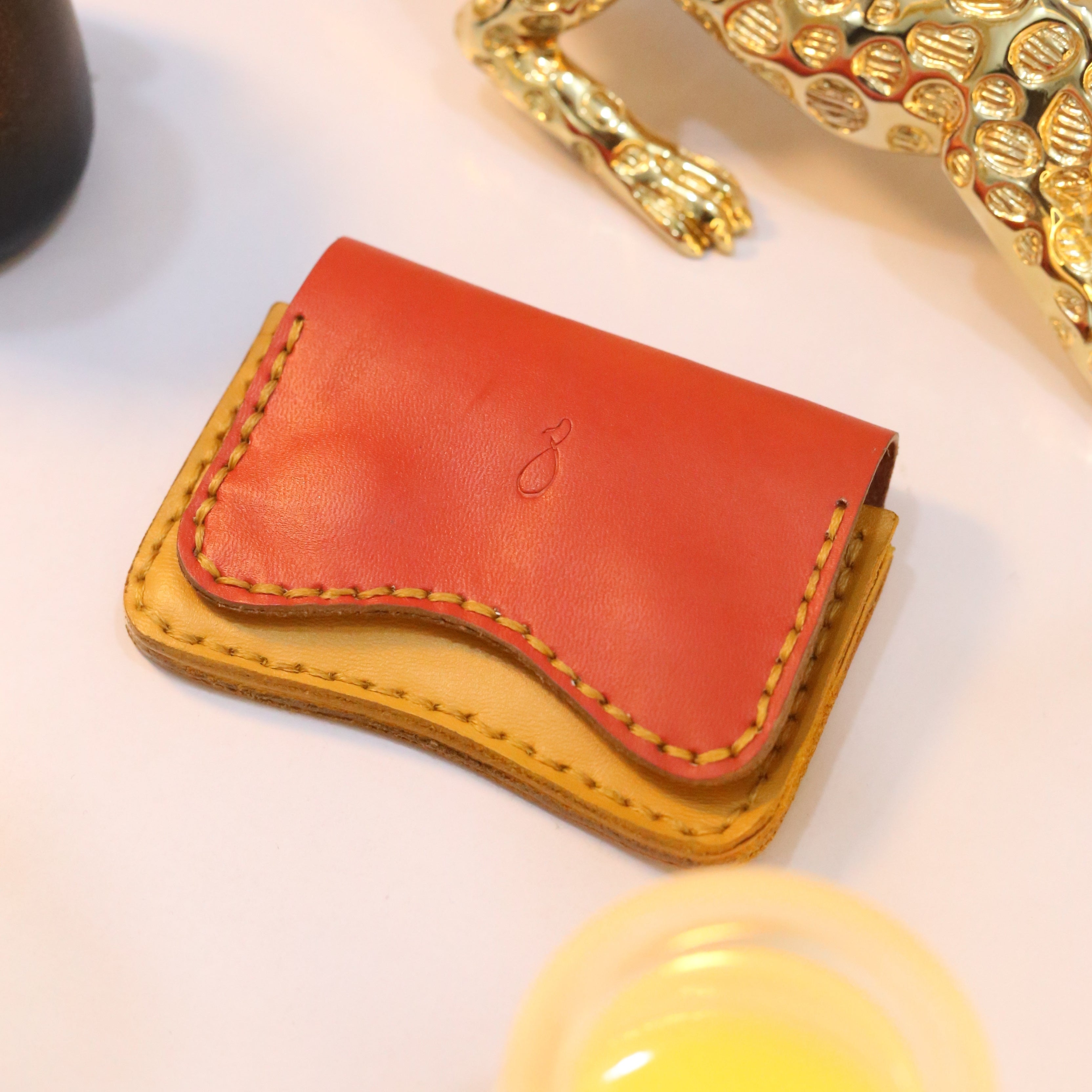 W1 Handmade Leather Card Holder Red & Mustard
