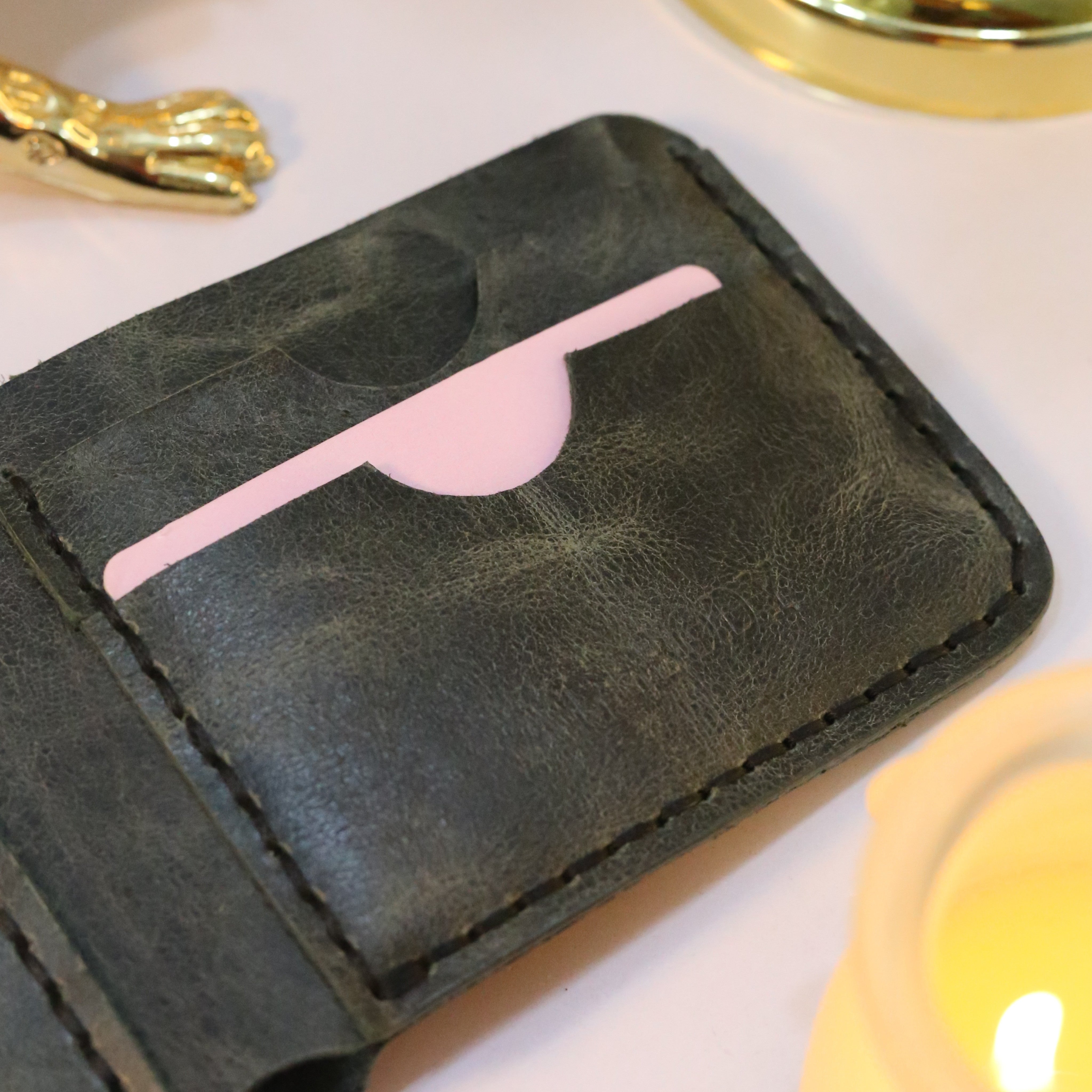 W2 Bi-Fold Handmade Leather Wallet Stone Green