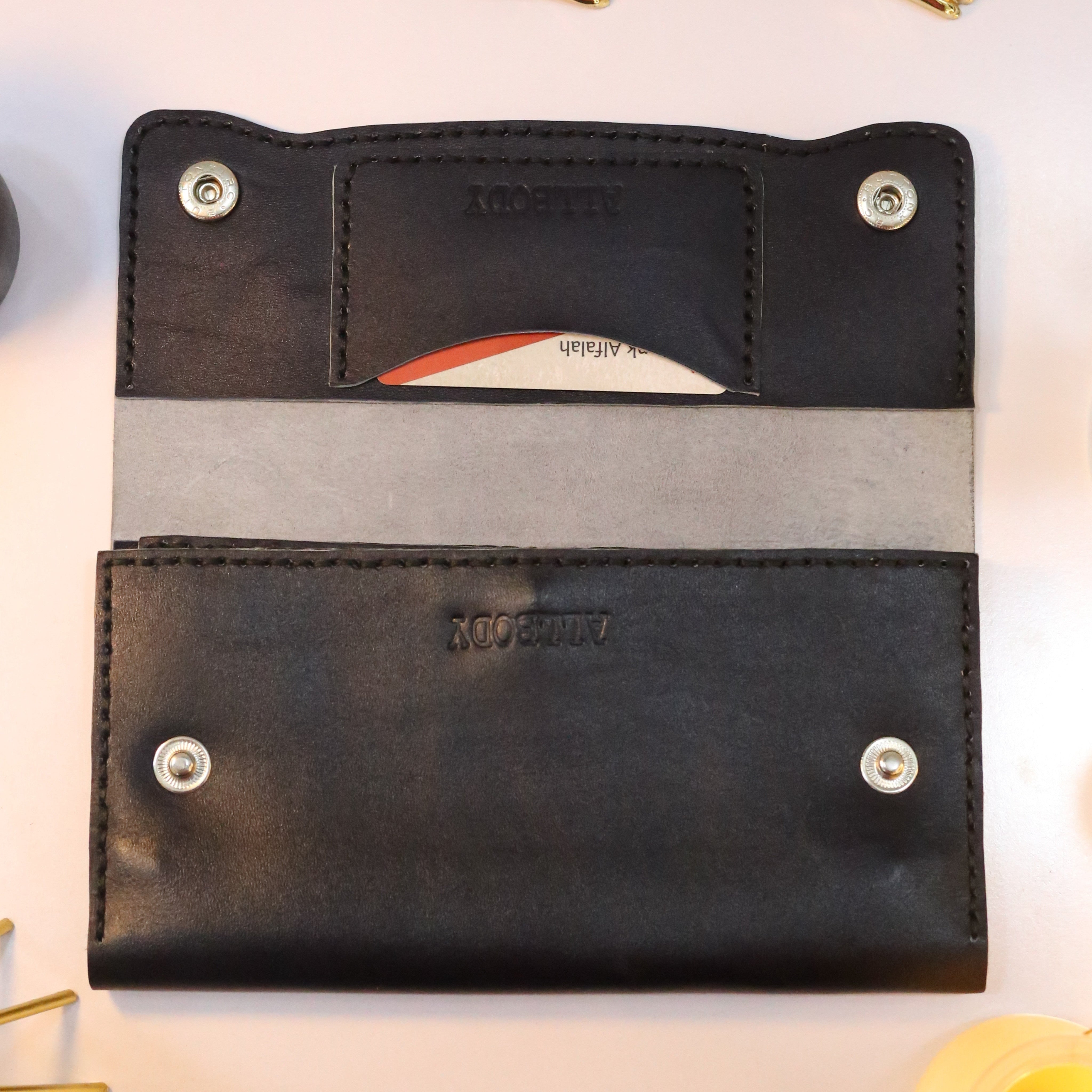 W10 Long Unisex Handmade Leather Wallet Navy Blue