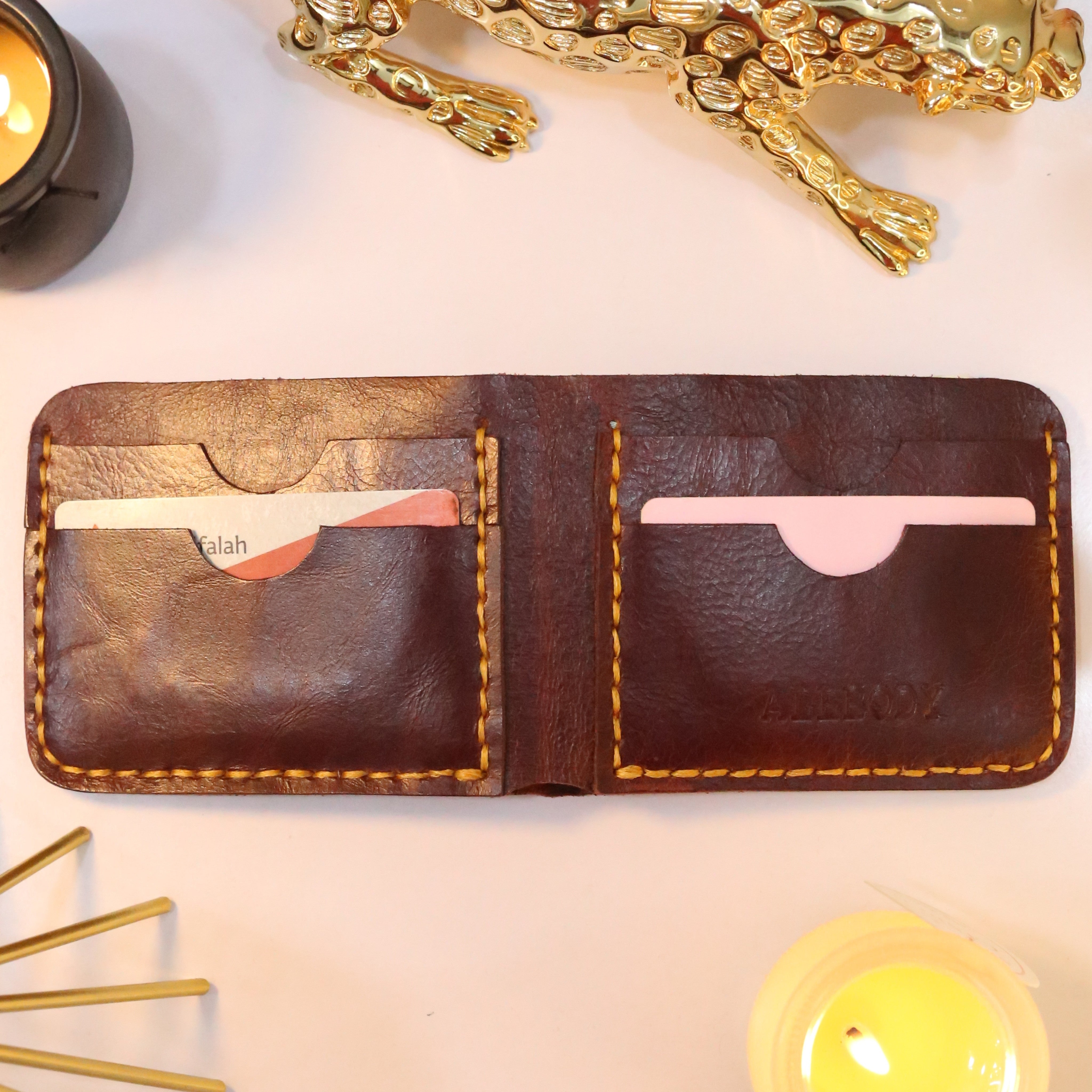 W2 Bi-Fold Handmade Leather Wallet Maroon