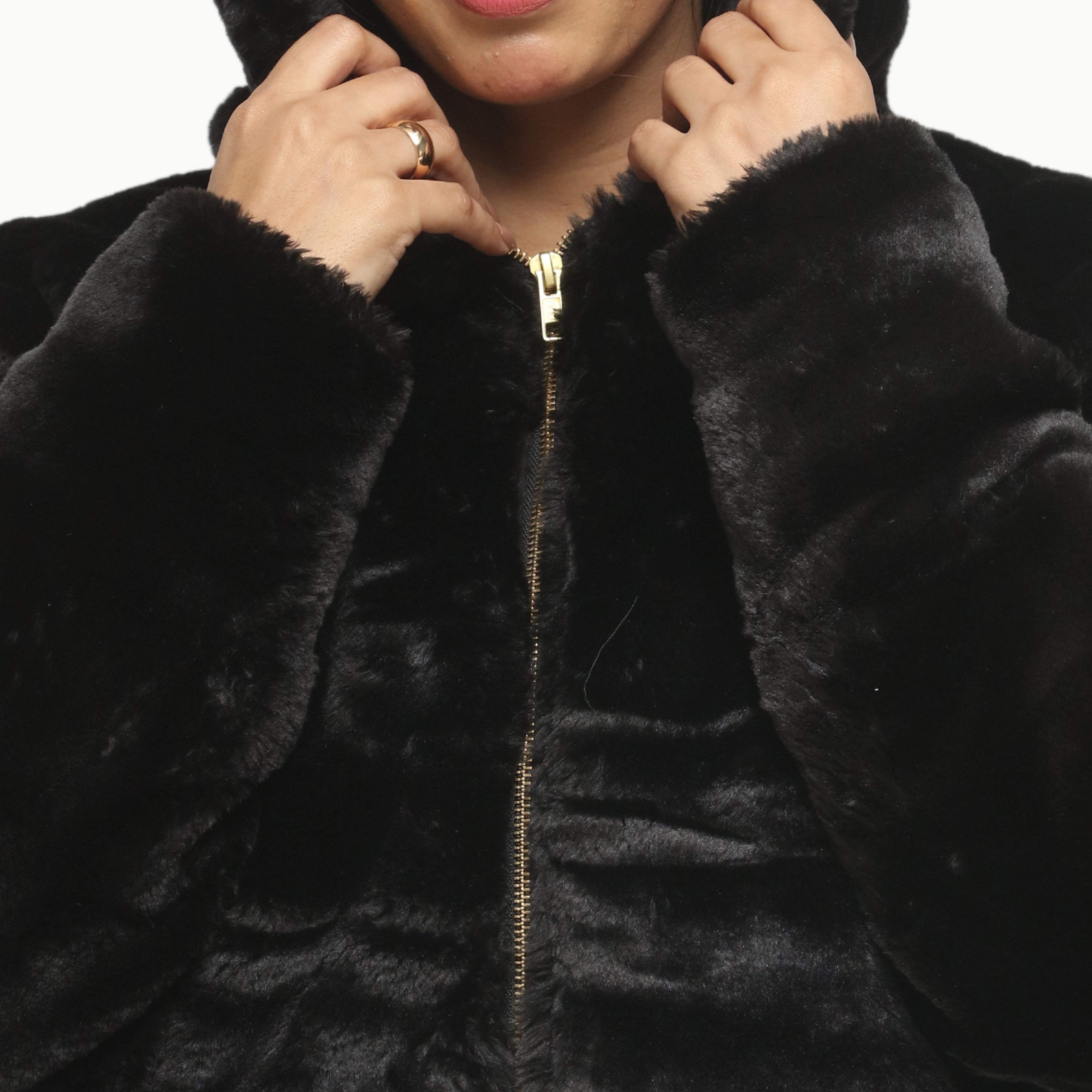 Women Black Mohair Fur Jacket