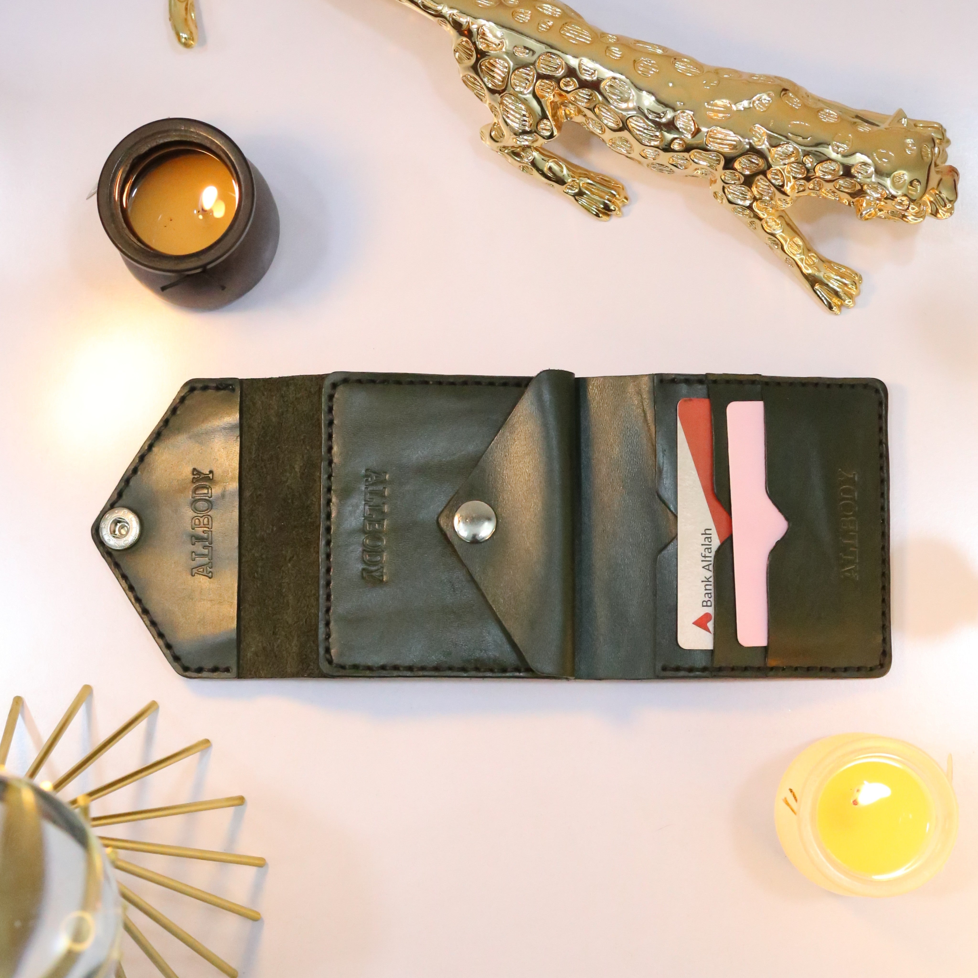 W6 Big Flap Handmade Leather Wallet Olive Green