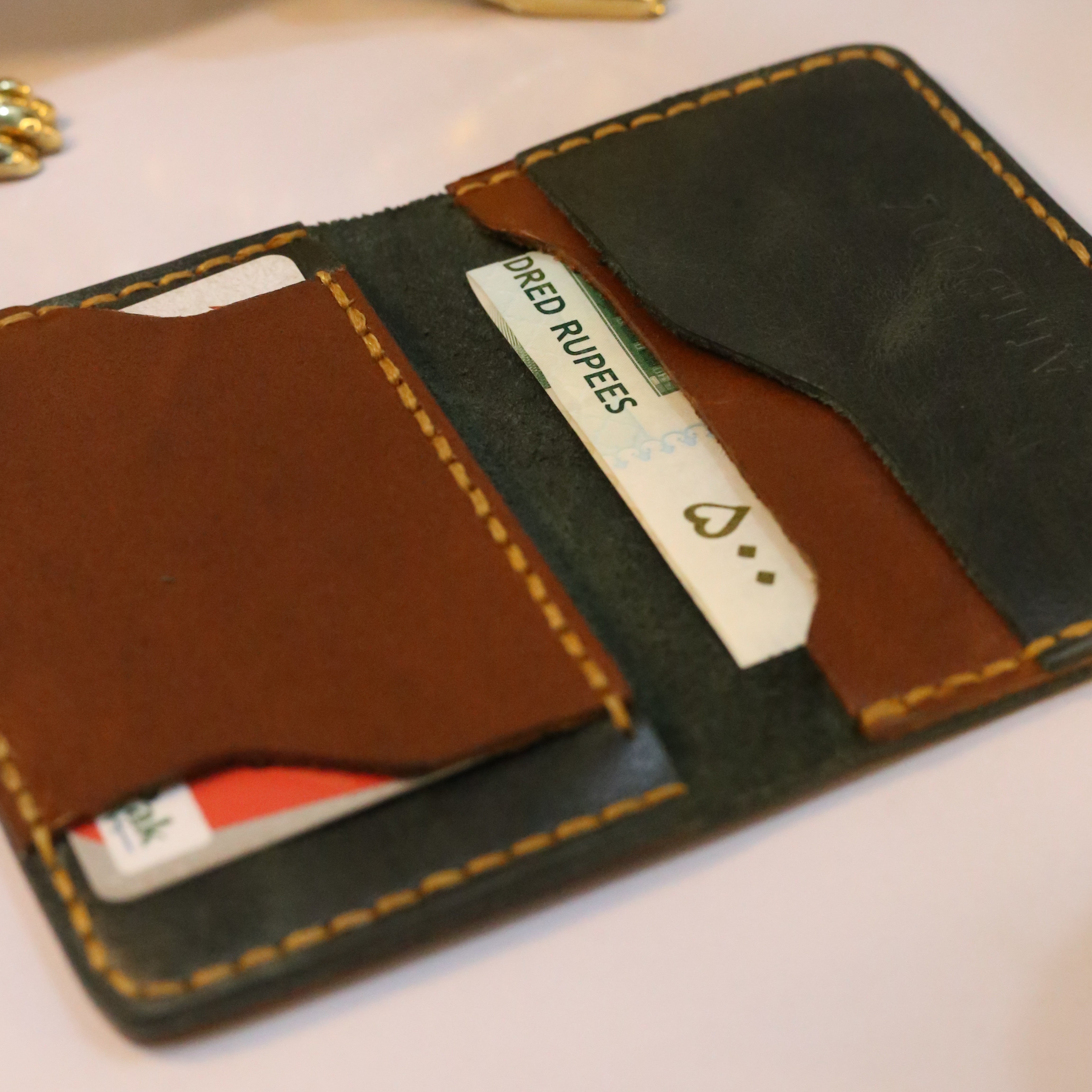 W5 Handmade Leather Wallet Stone Green & Brown