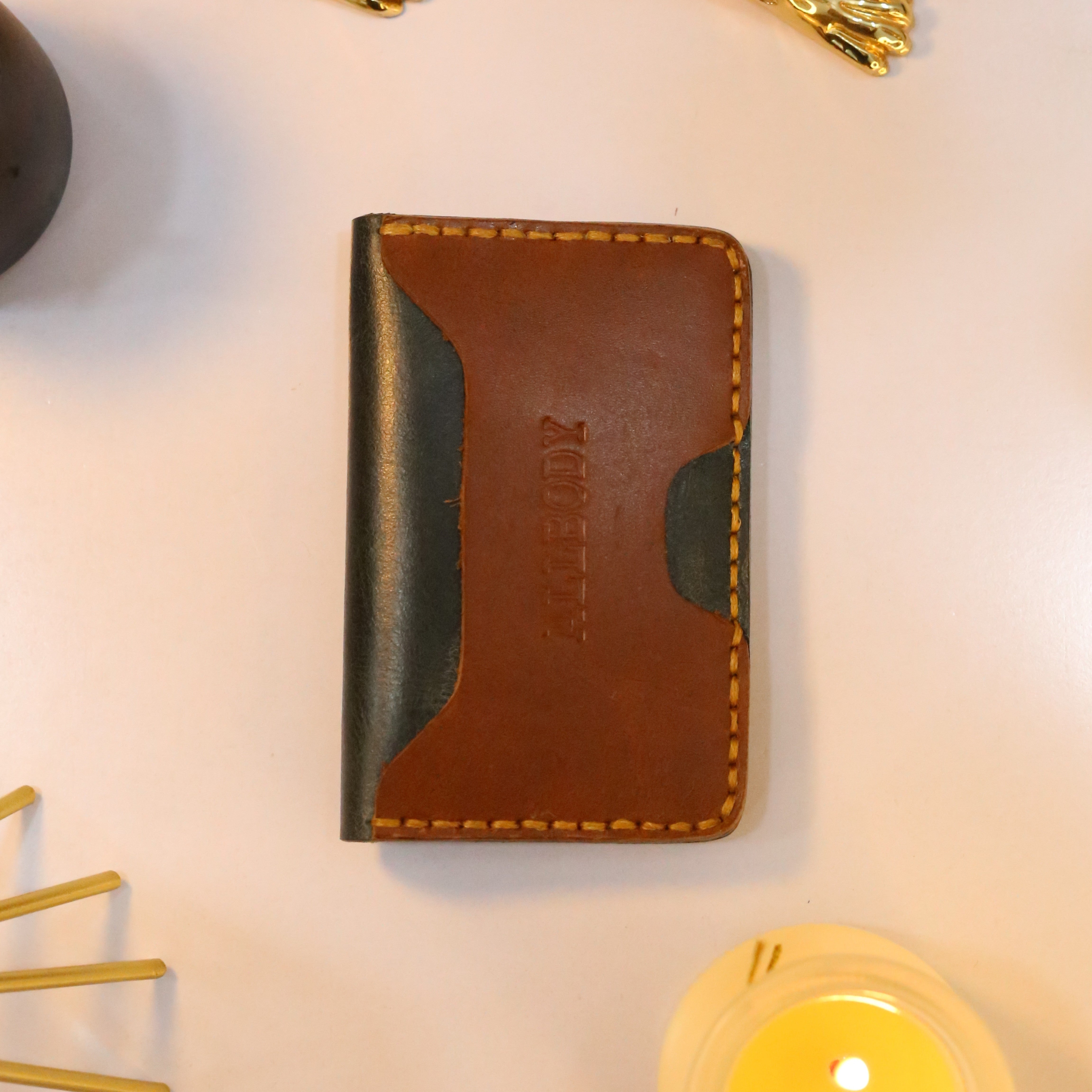 W5 Handmade Leather Wallet Stone Green & Brown