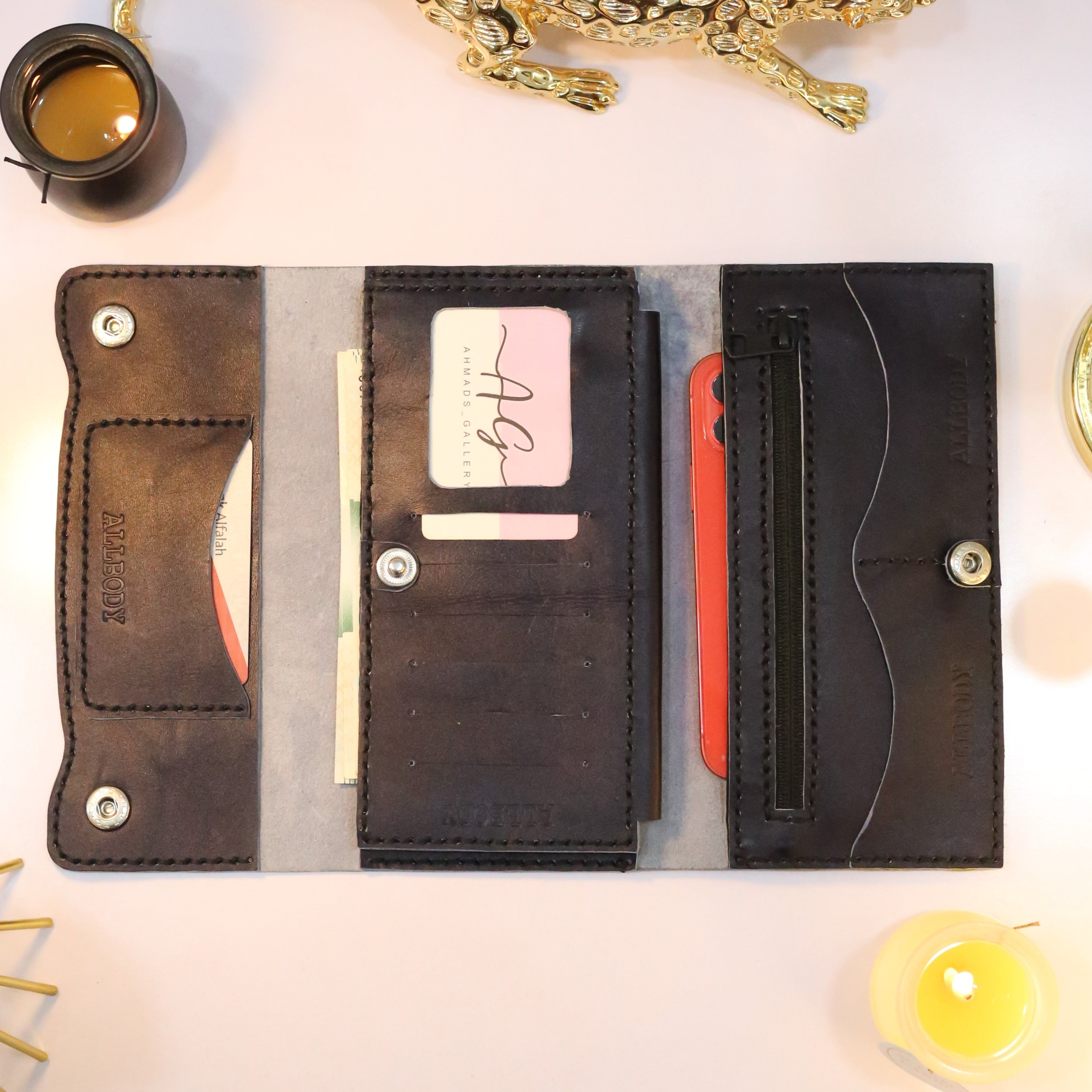 W10 Long Unisex Handmade Leather Wallet Navy Blue