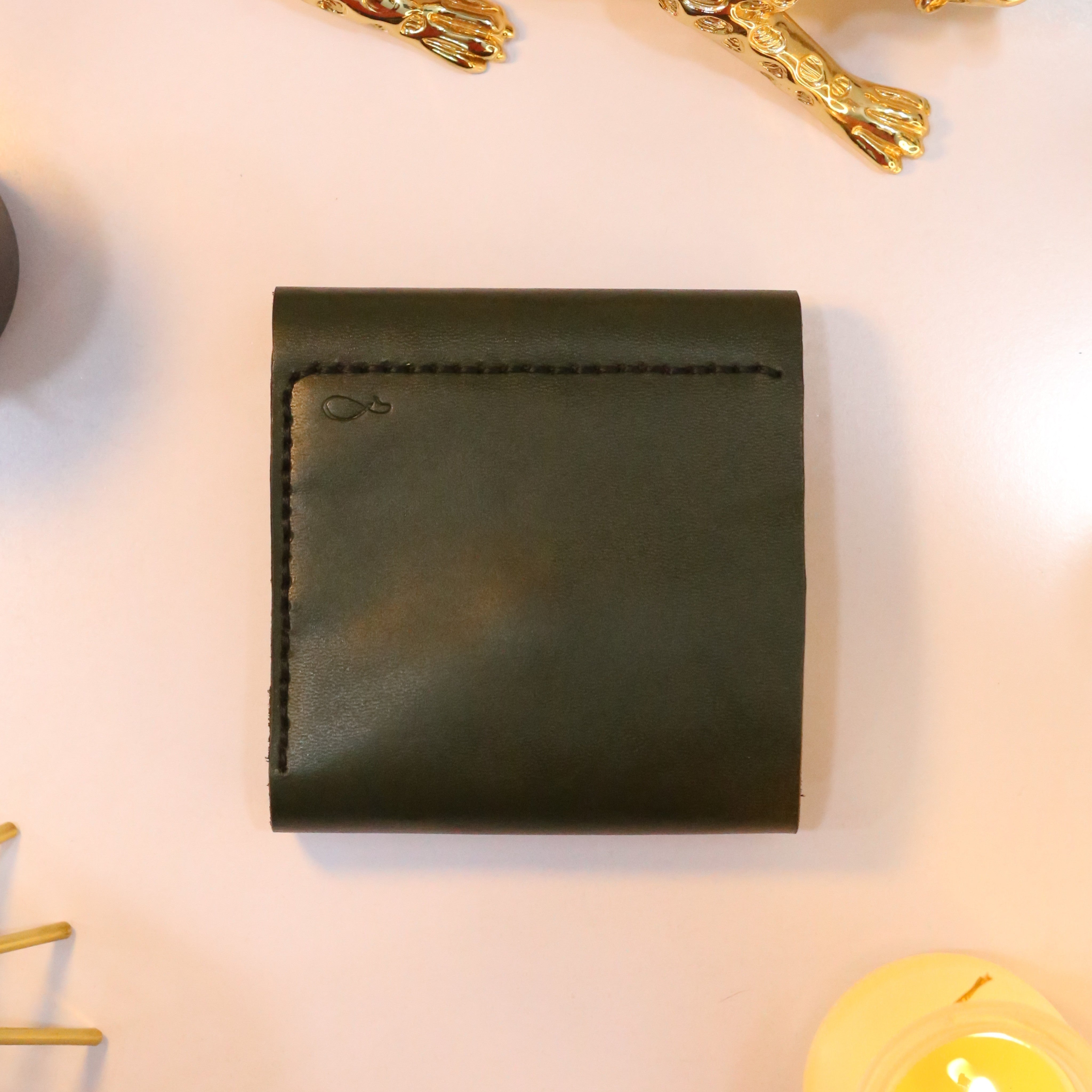 W6 Big Flap Handmade Leather Wallet Olive Green