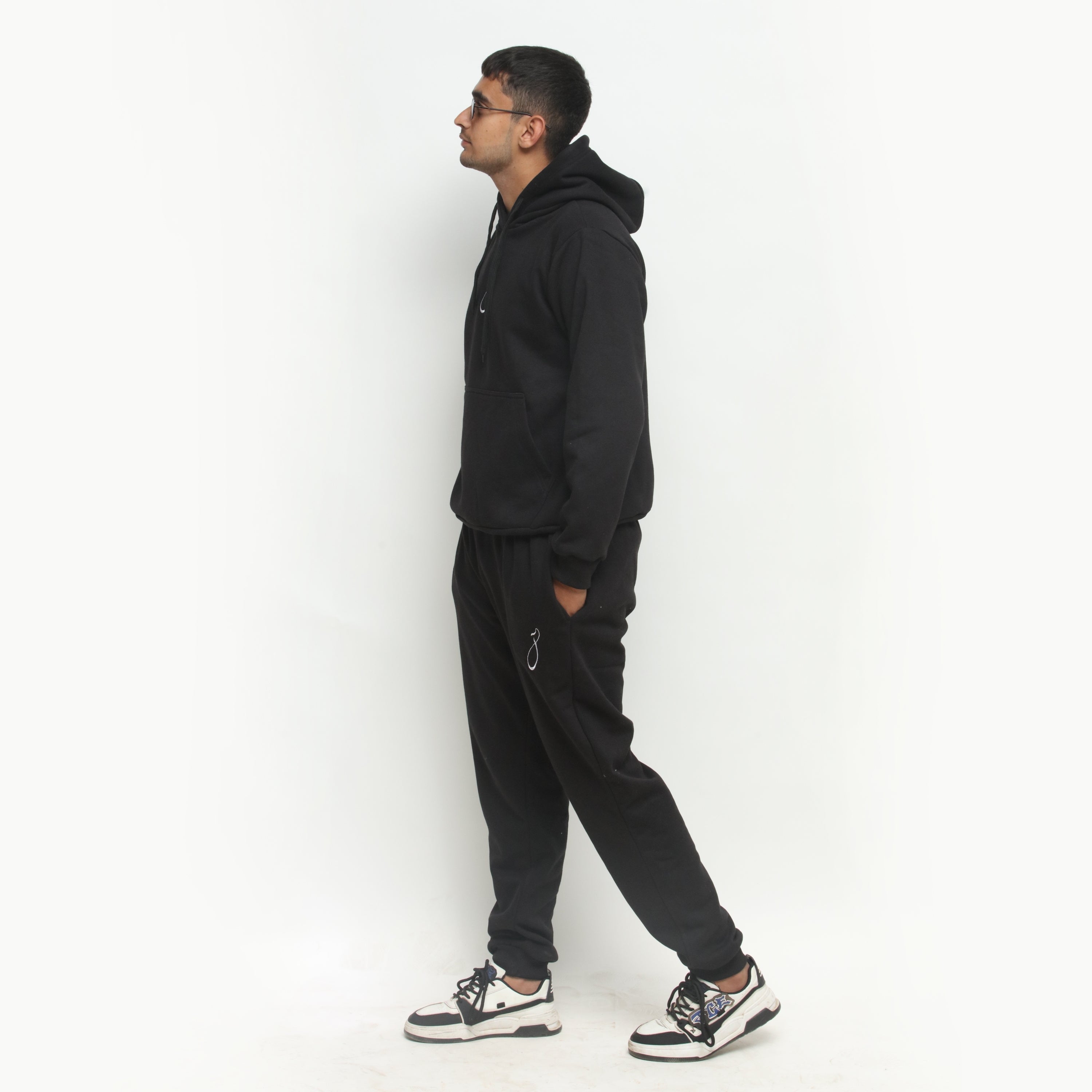 Embroidered Black Hooded Tracksuit