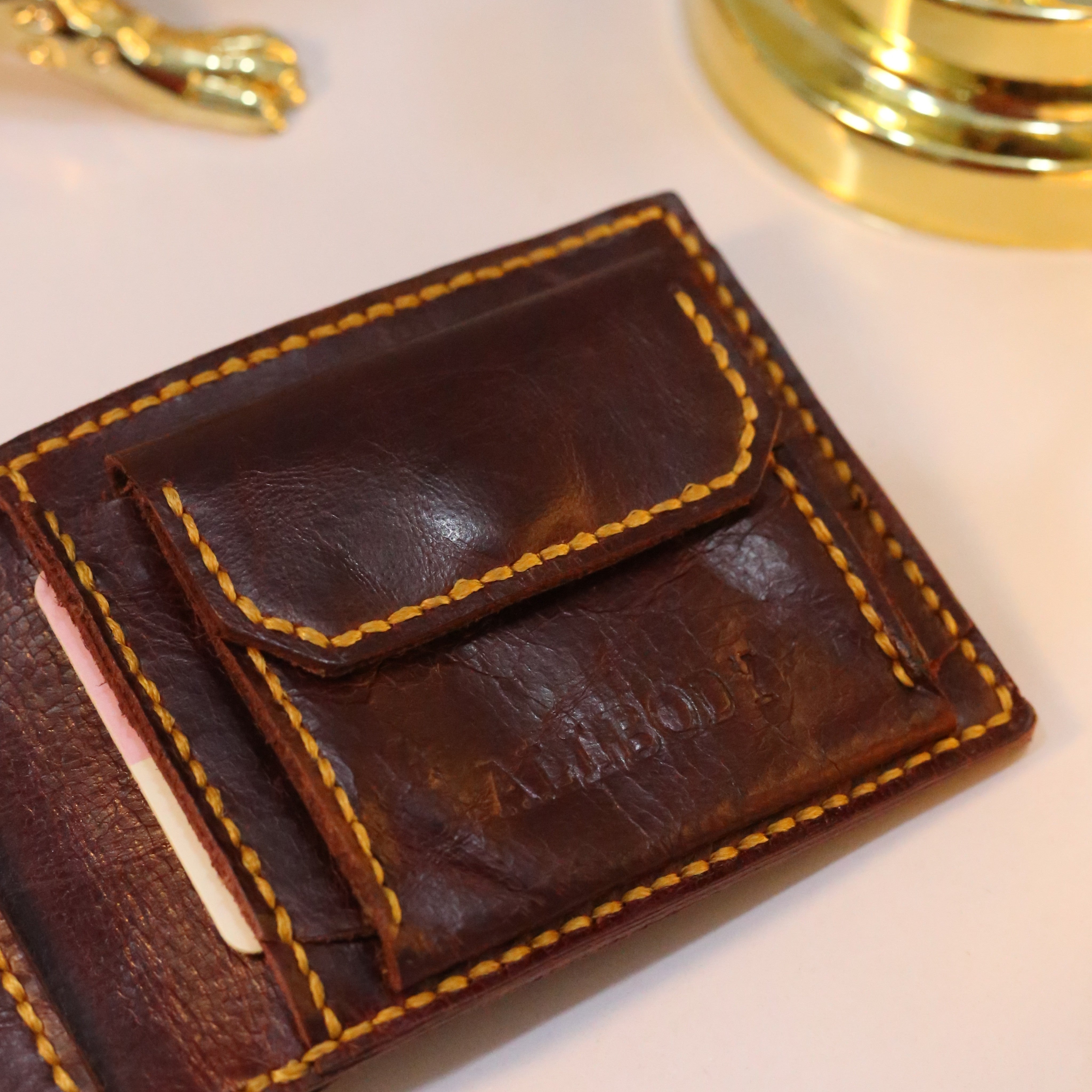 W7 Handmade Leather Coin Wallet Maroon