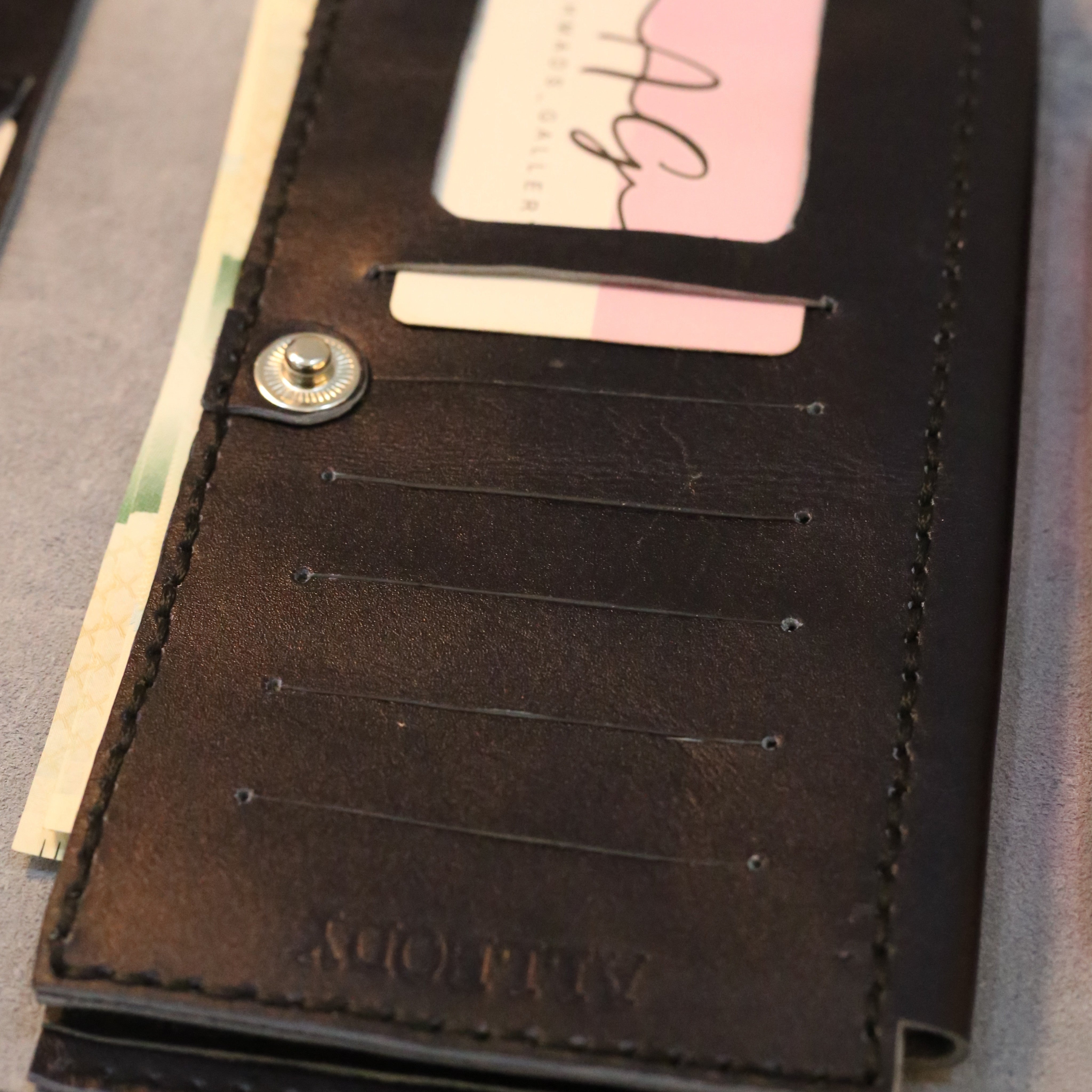 W10 Long Unisex Handmade Leather Wallet Navy Blue