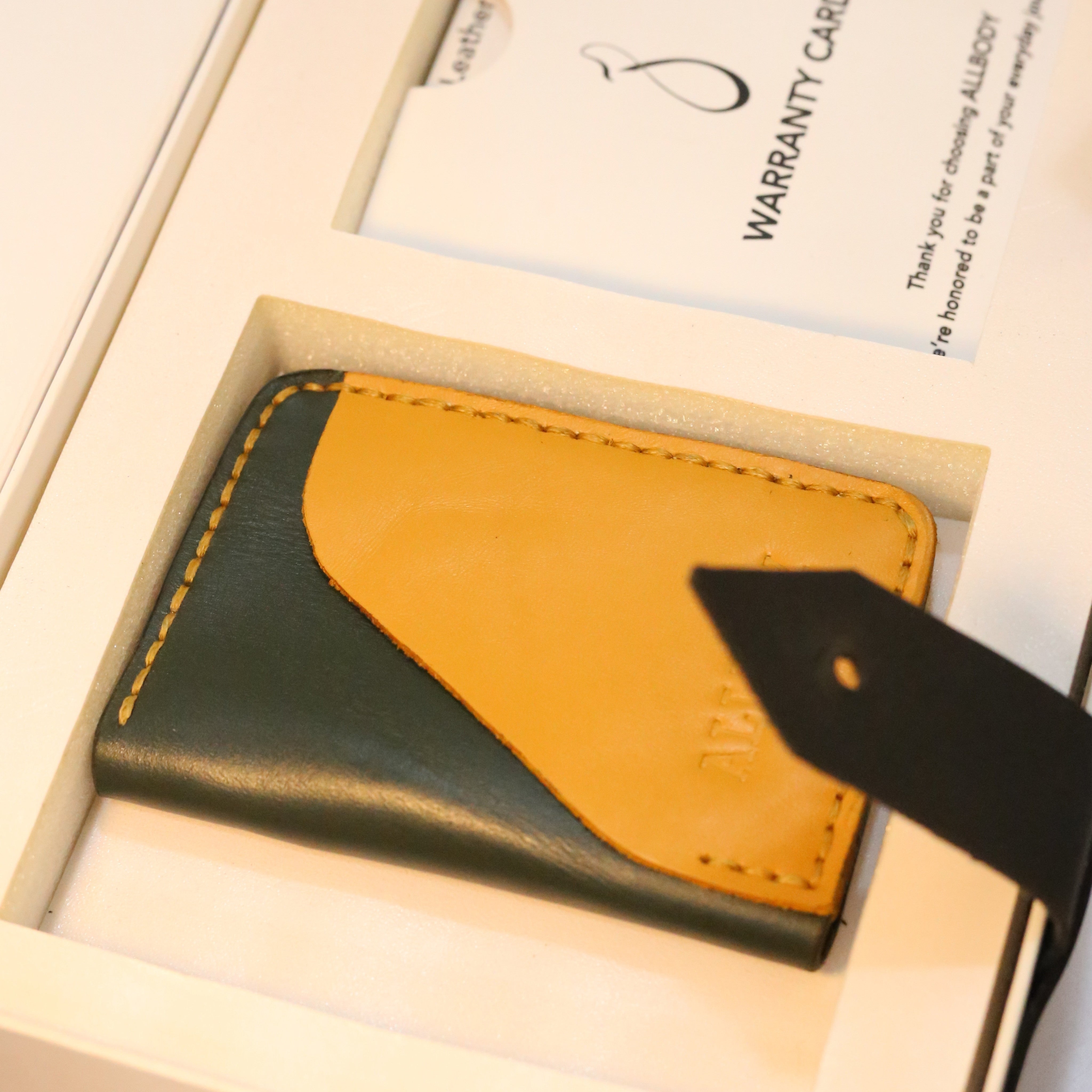 W4 Handmade Leather Wallet Stone Green & Mustard