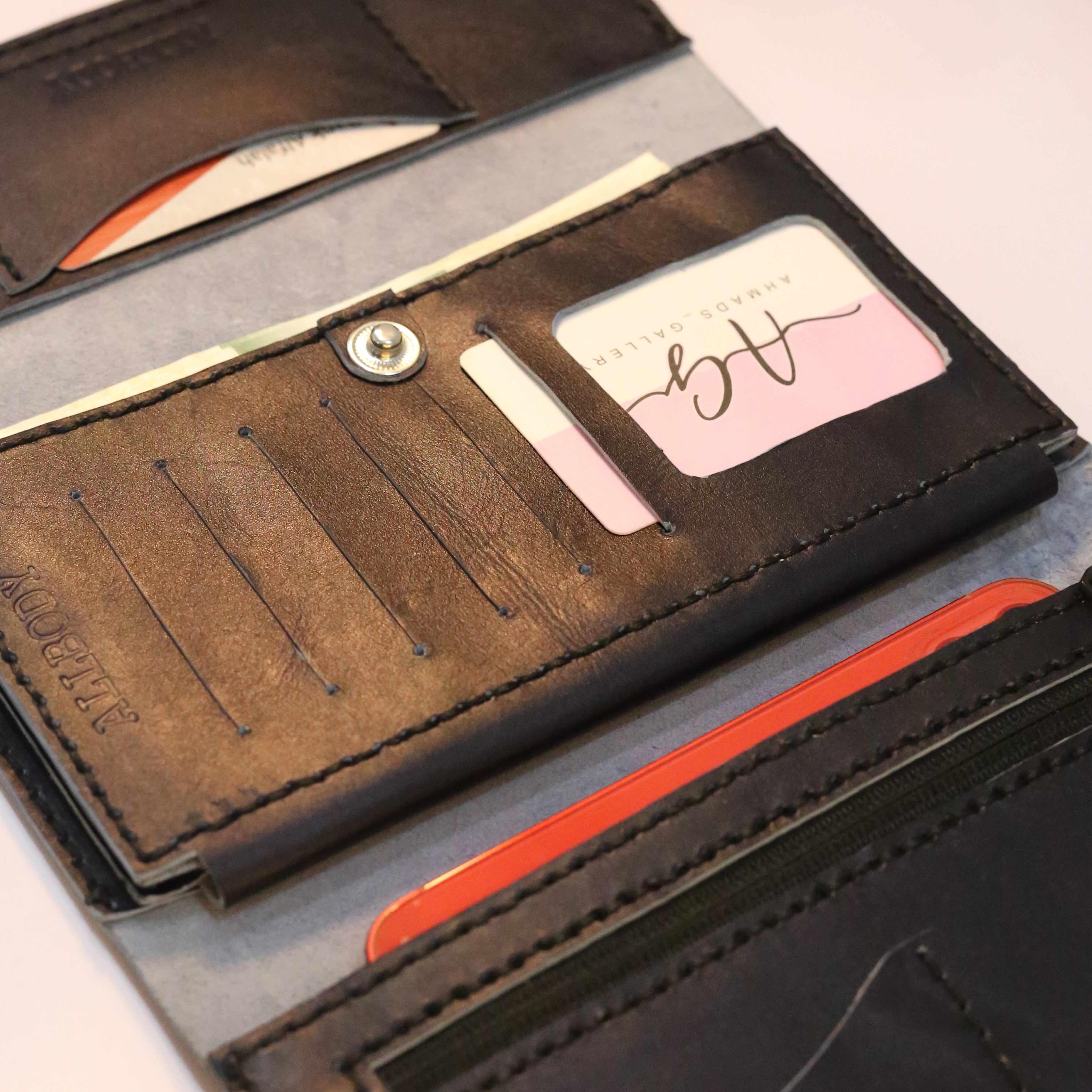 W10 Long Unisex Handmade Leather Wallet Navy Blue