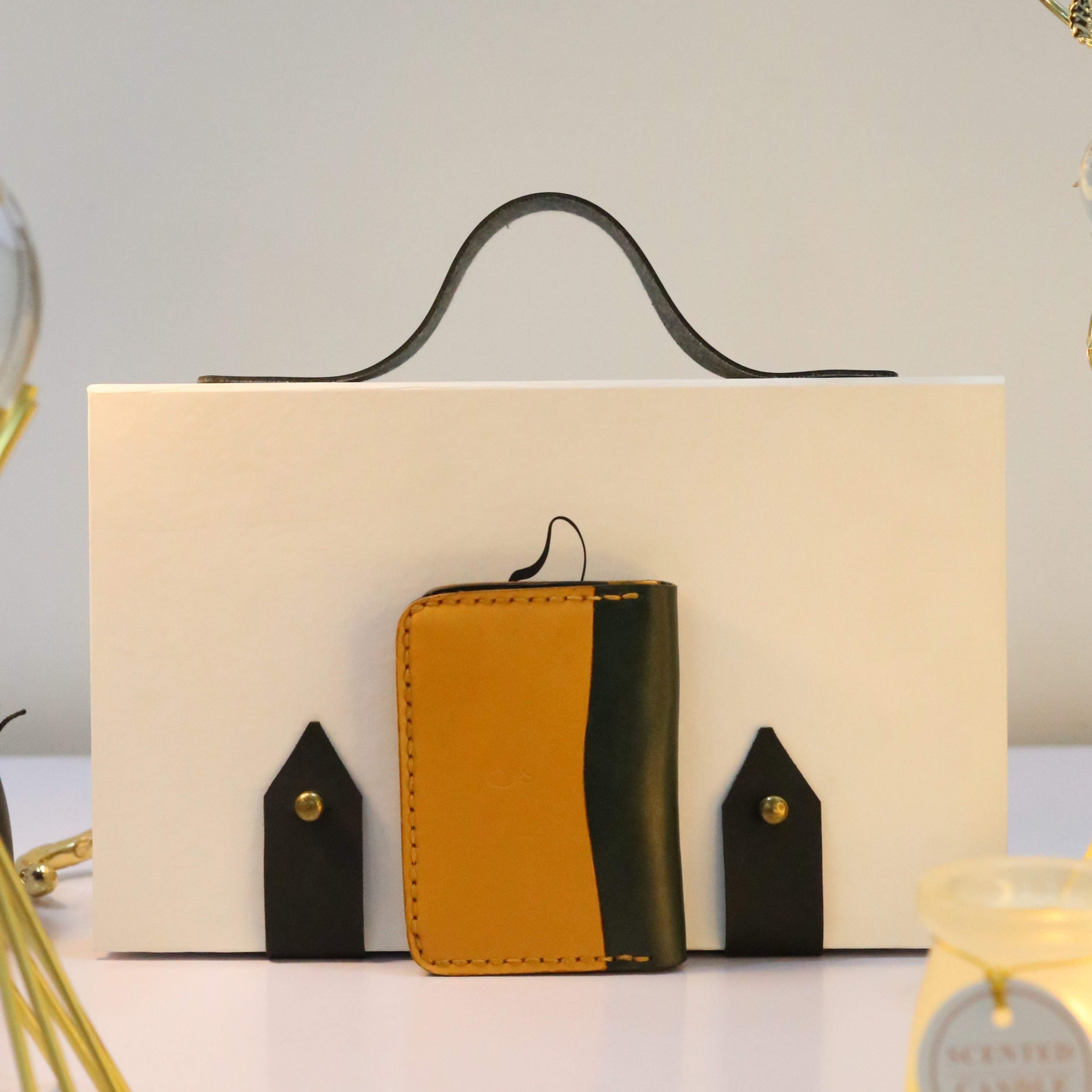 W4 Handmade Leather Wallet Stone Green & Mustard