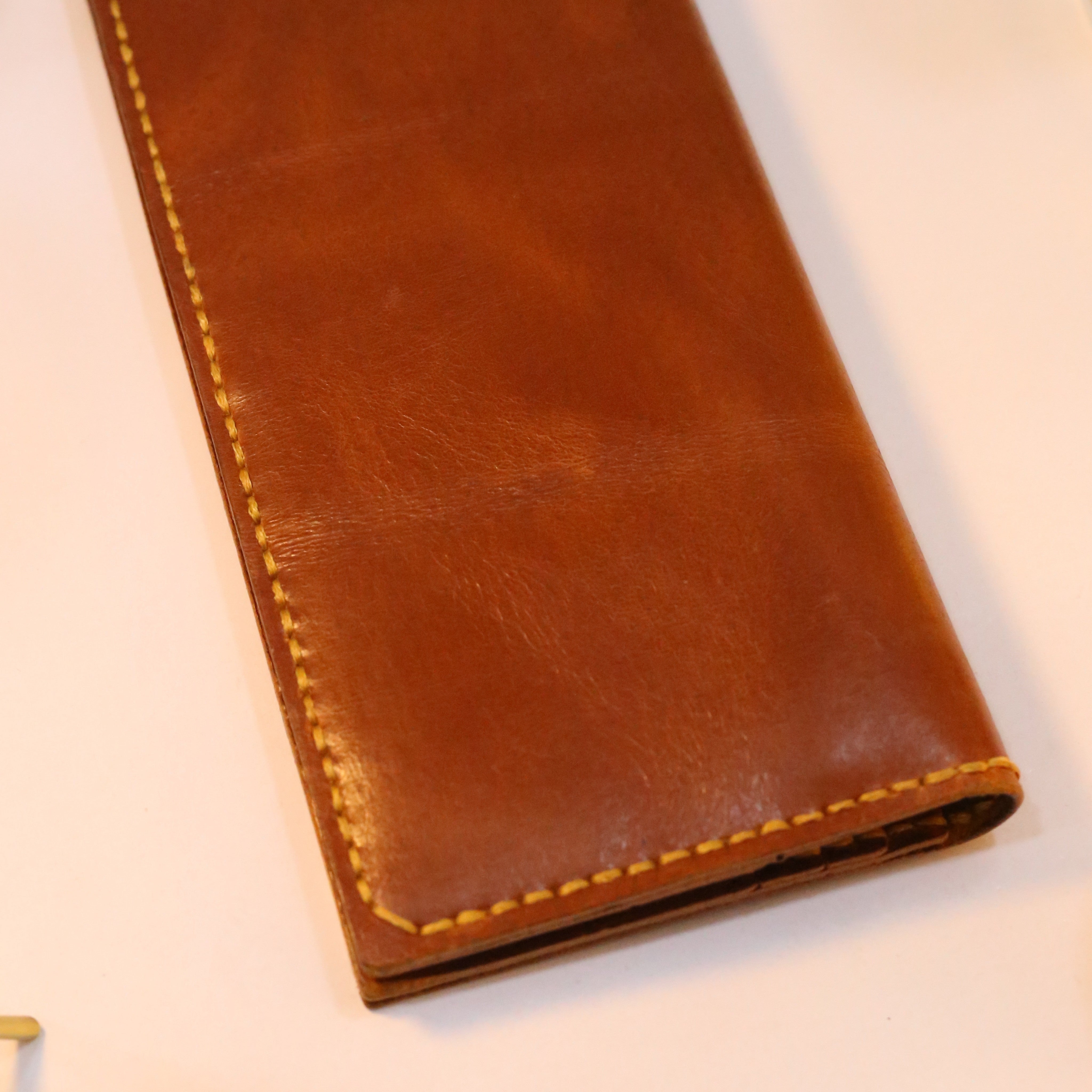 W9 Long Bi-Fold Handmade Leather Wallet Brown