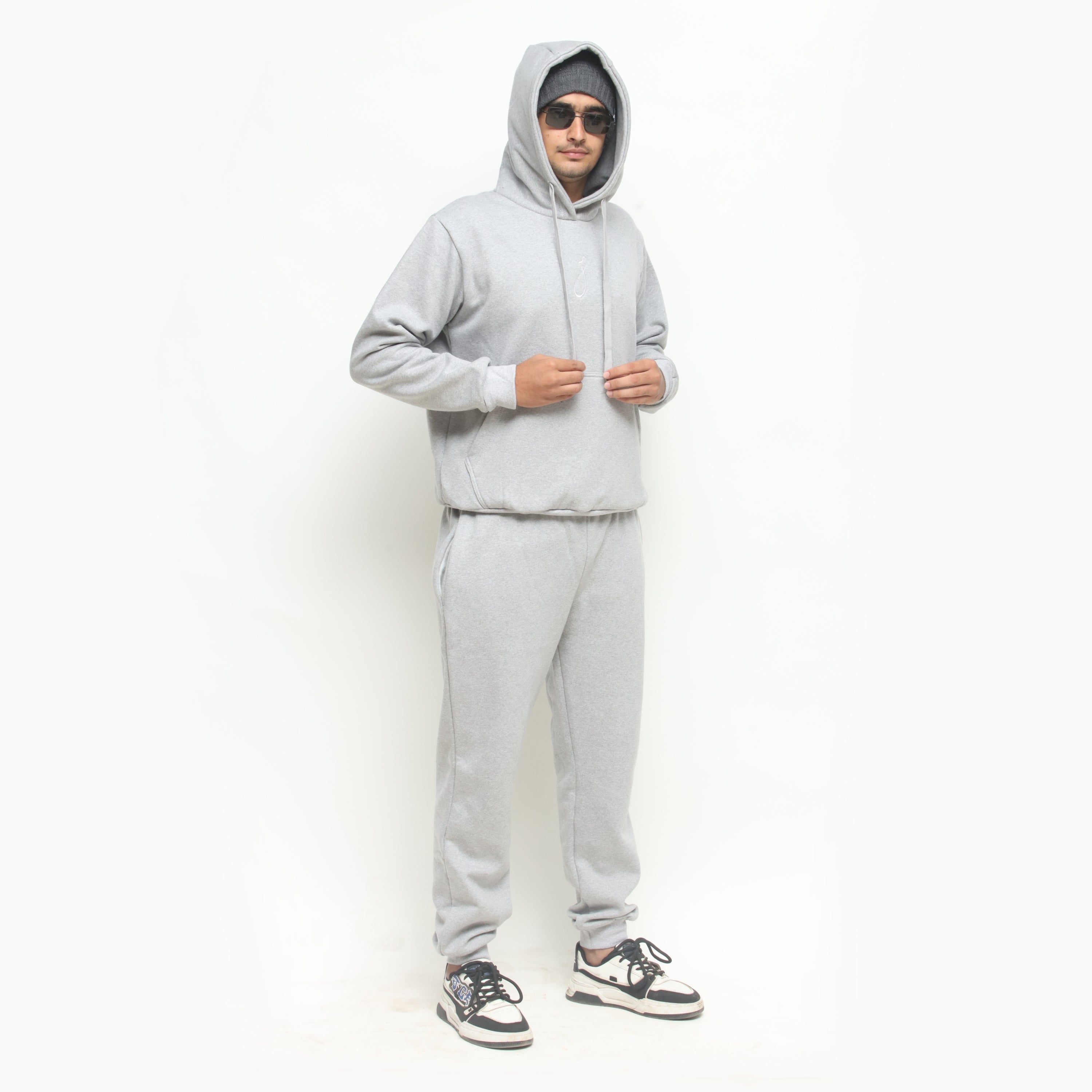 Embroidered Heather Grey Hooded Tracksuit