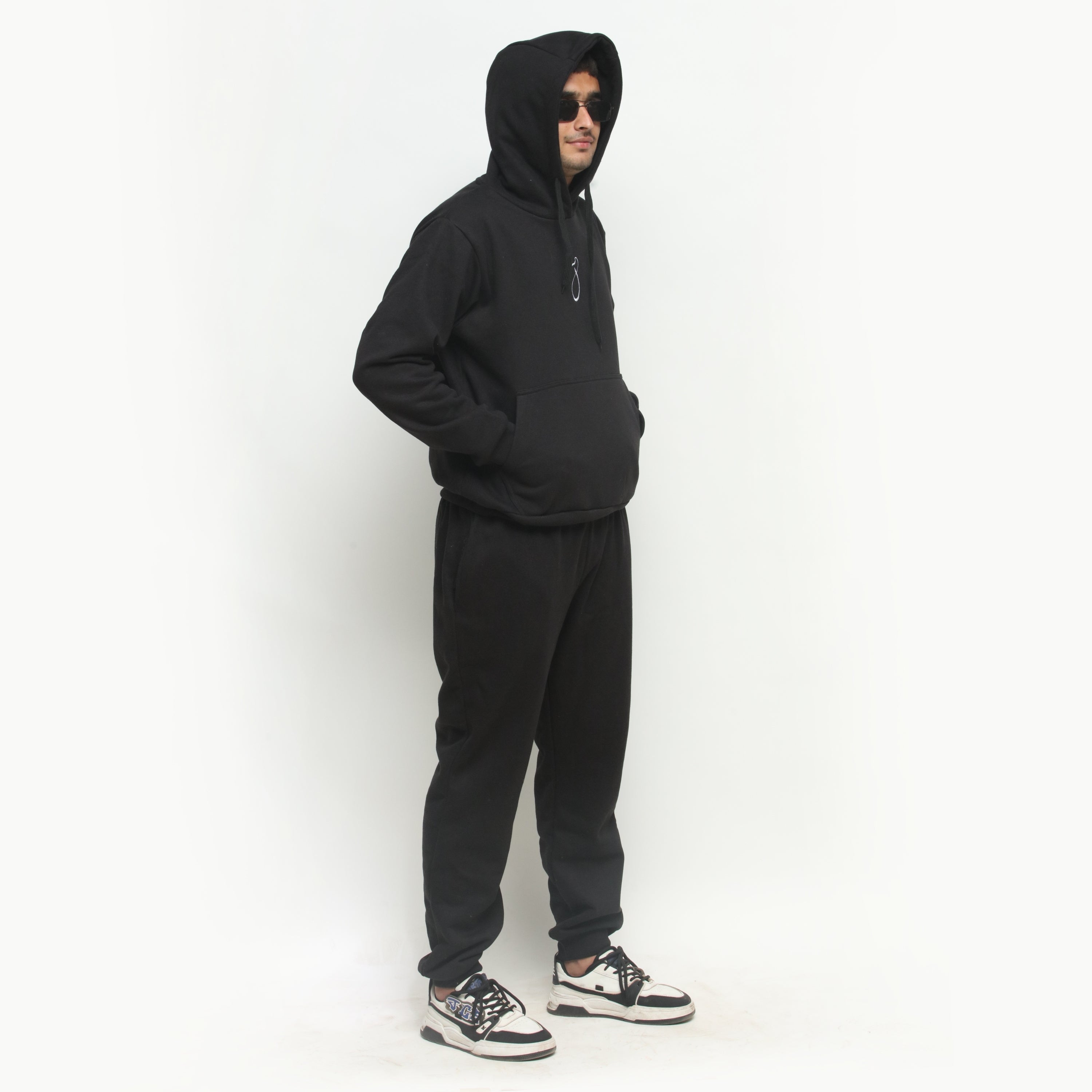 Embroidered Black Hooded Tracksuit