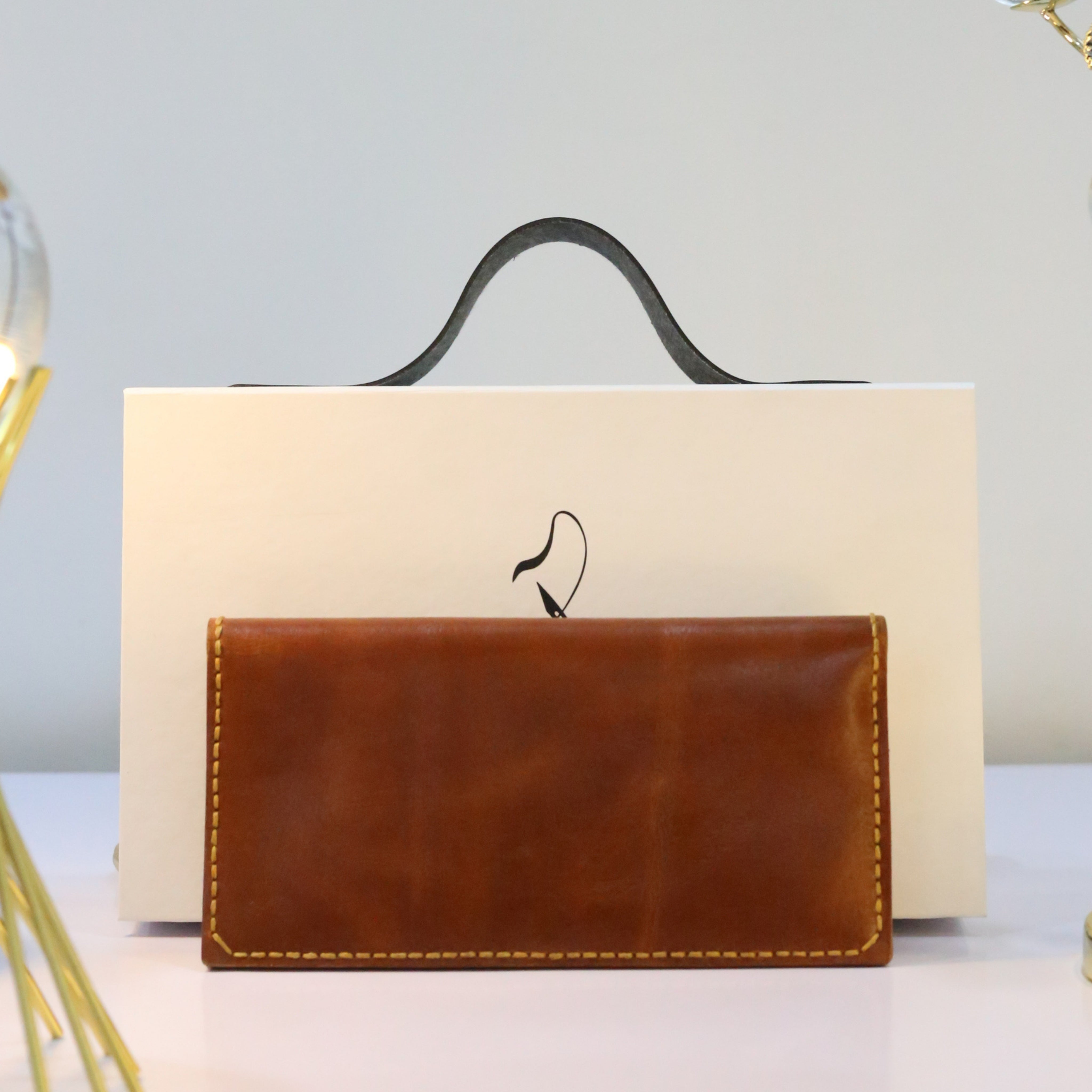 W9 Long Bi-Fold Handmade Leather Wallet Brown