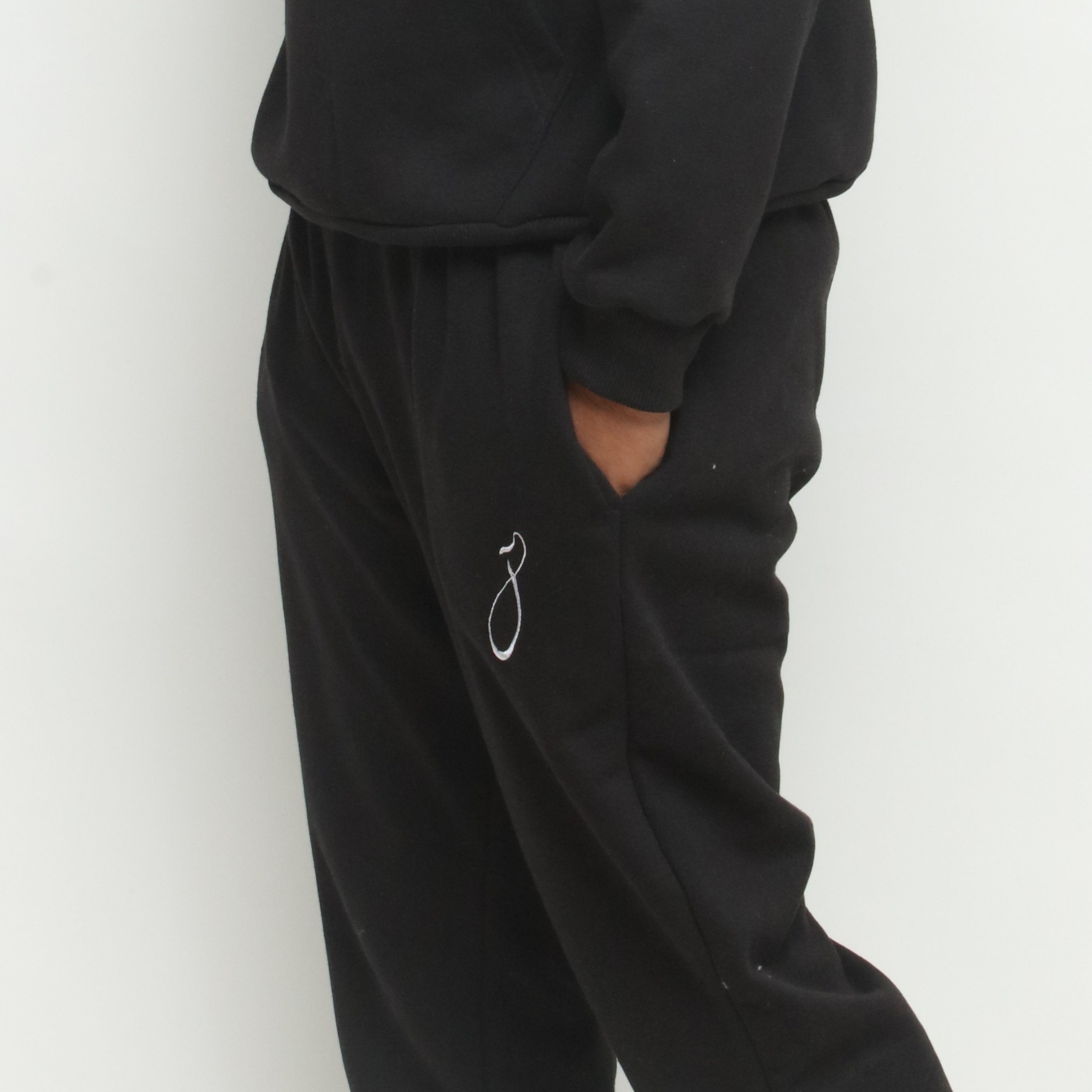 Embroidered Black Hooded Tracksuit
