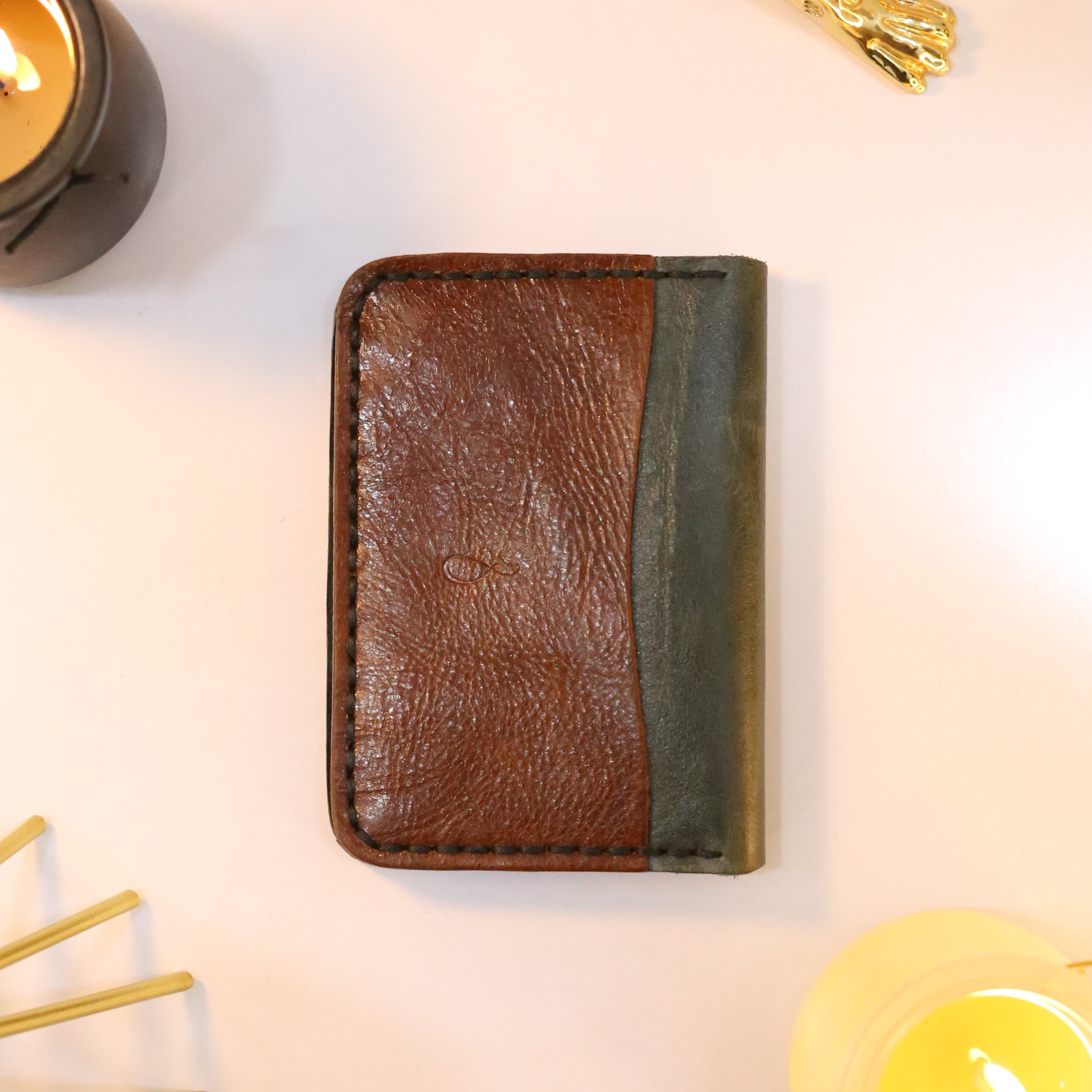 W4 Handmade Leather Wallet Stone Green & Brown