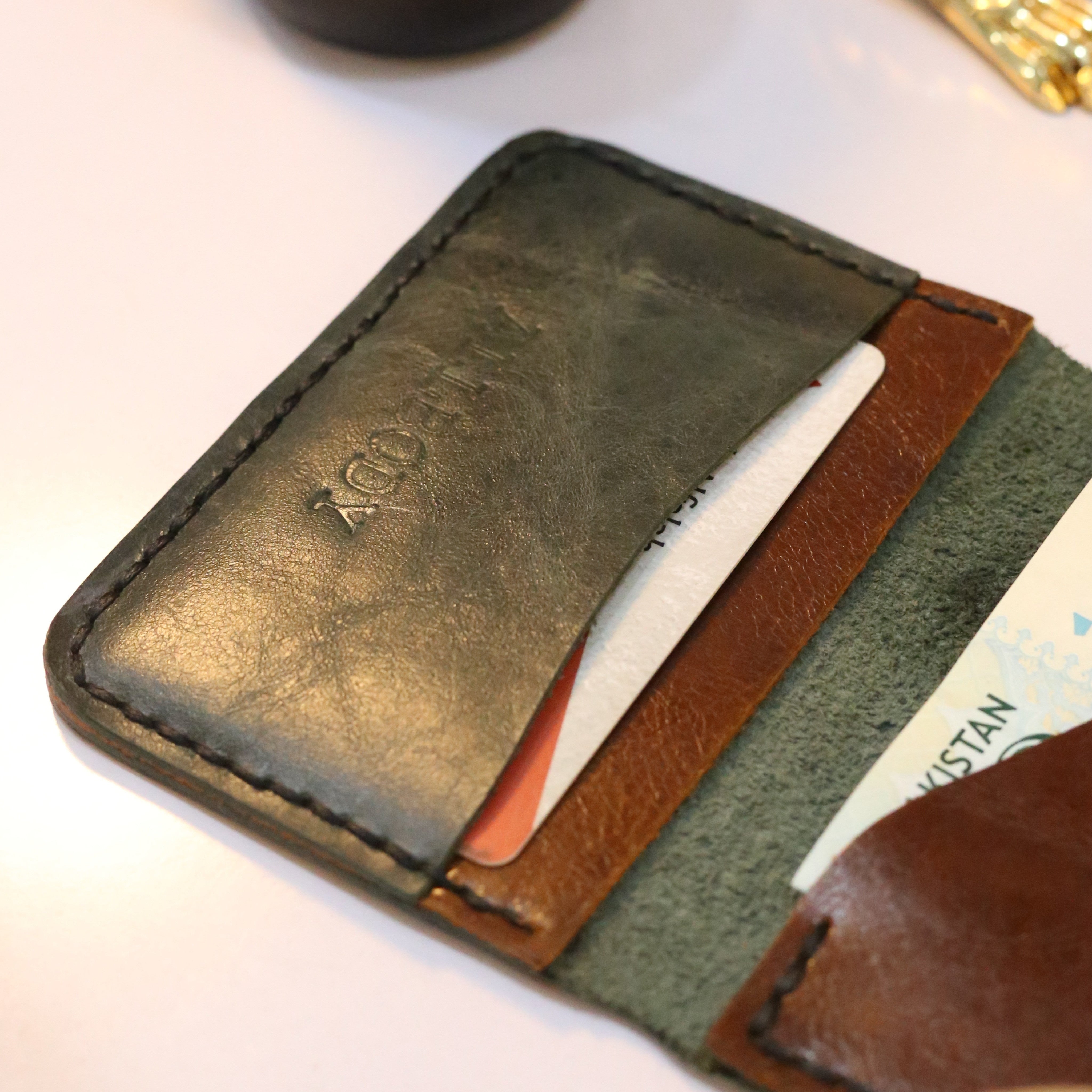 W4 Handmade Leather Wallet Stone Green & Brown