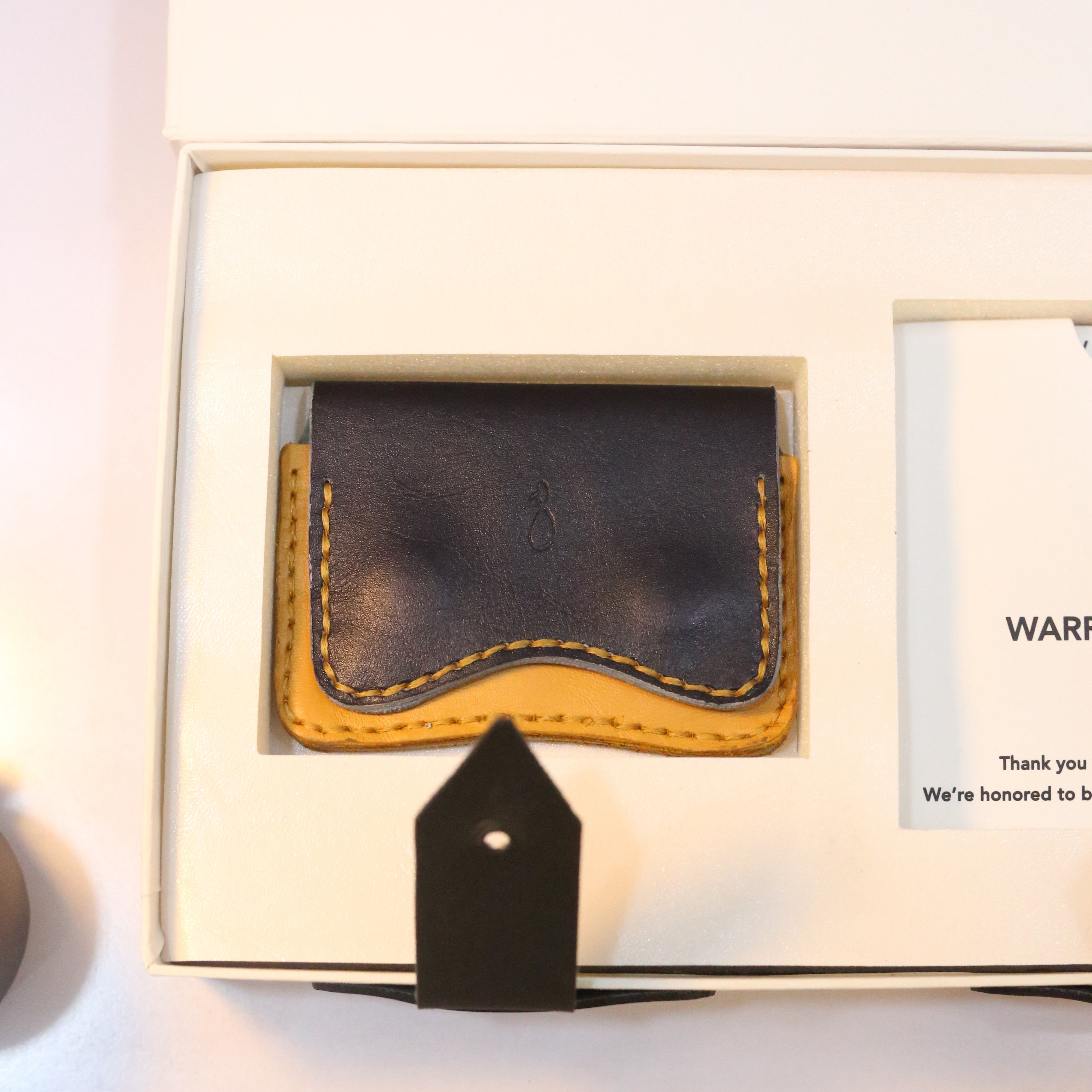 W1 Handmade Leather Card Holder Navy Blue & Mustard