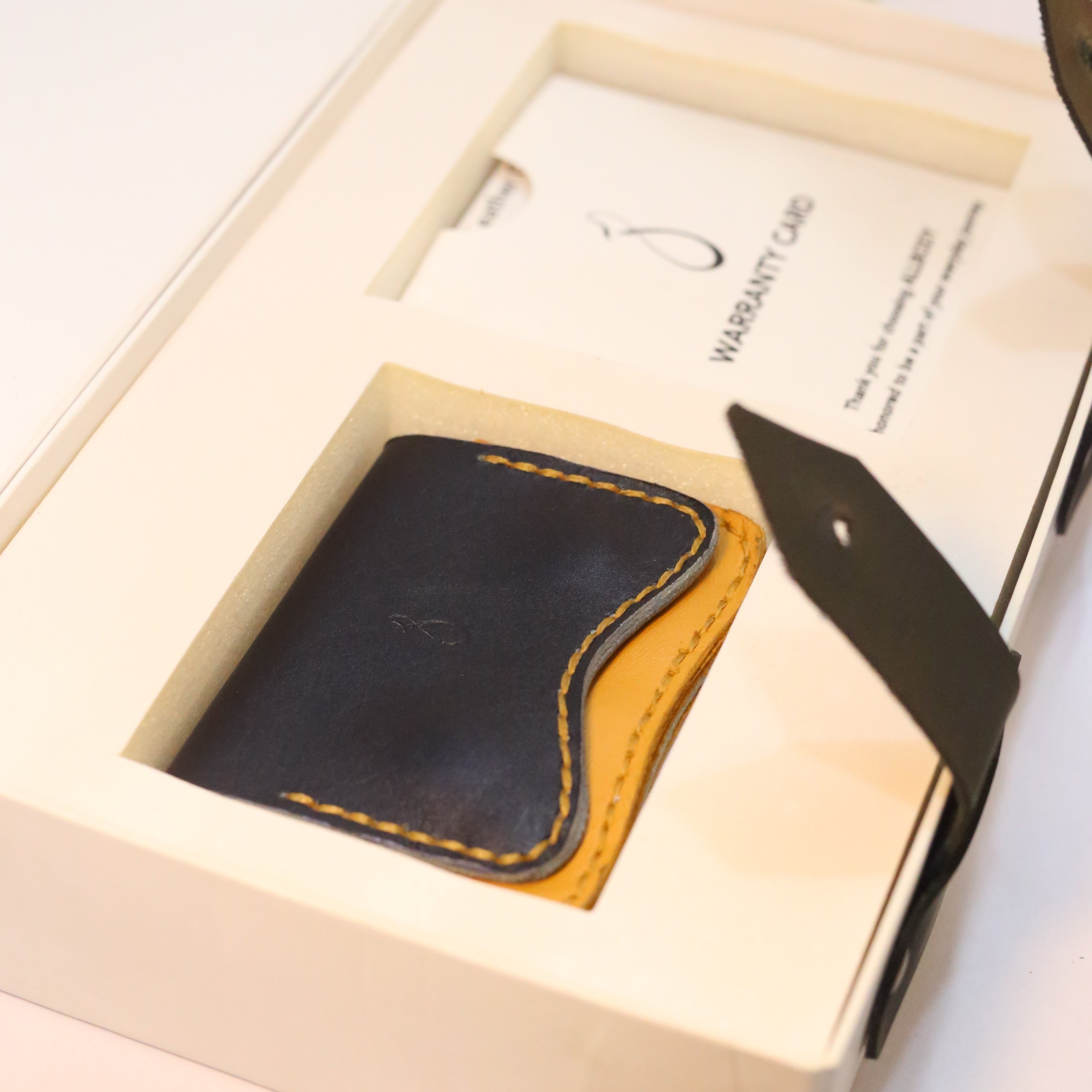 W1 Handmade Leather Card Holder Navy Blue & Mustard